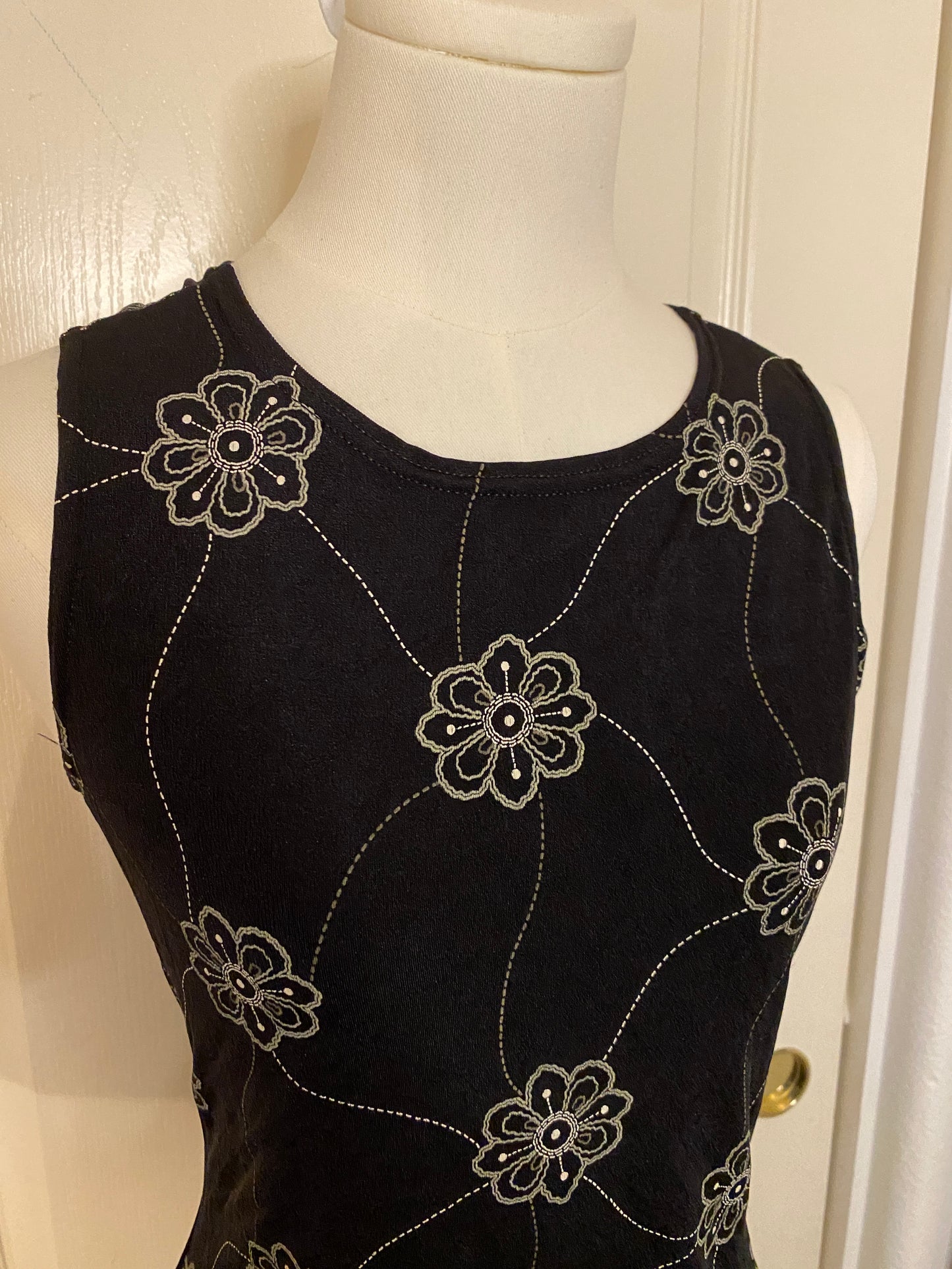 Jessica Knee Length Black and White Floral Dress Elegant
