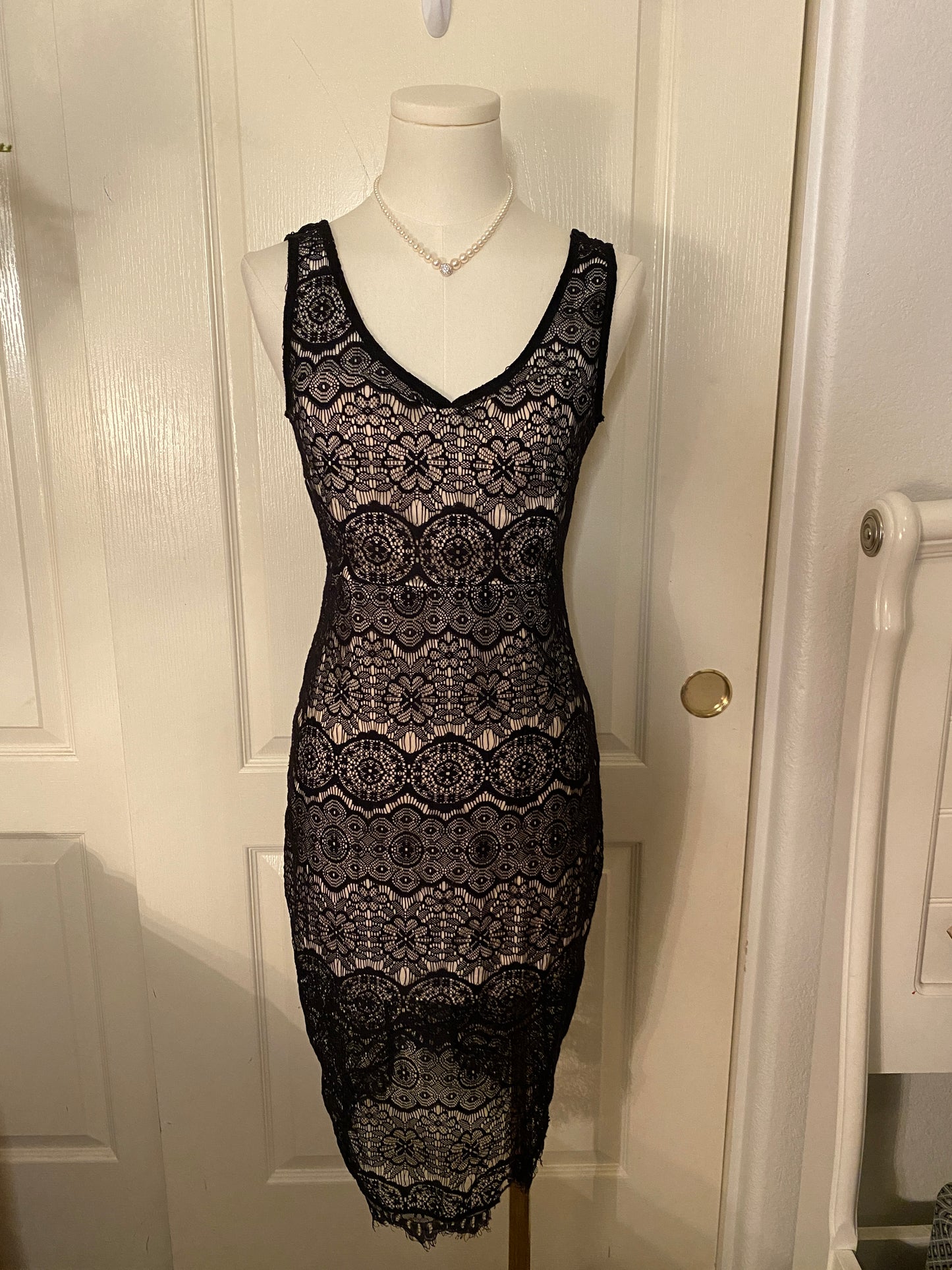 Diva Appared Black and White Lace Formal Elegant Long Dress