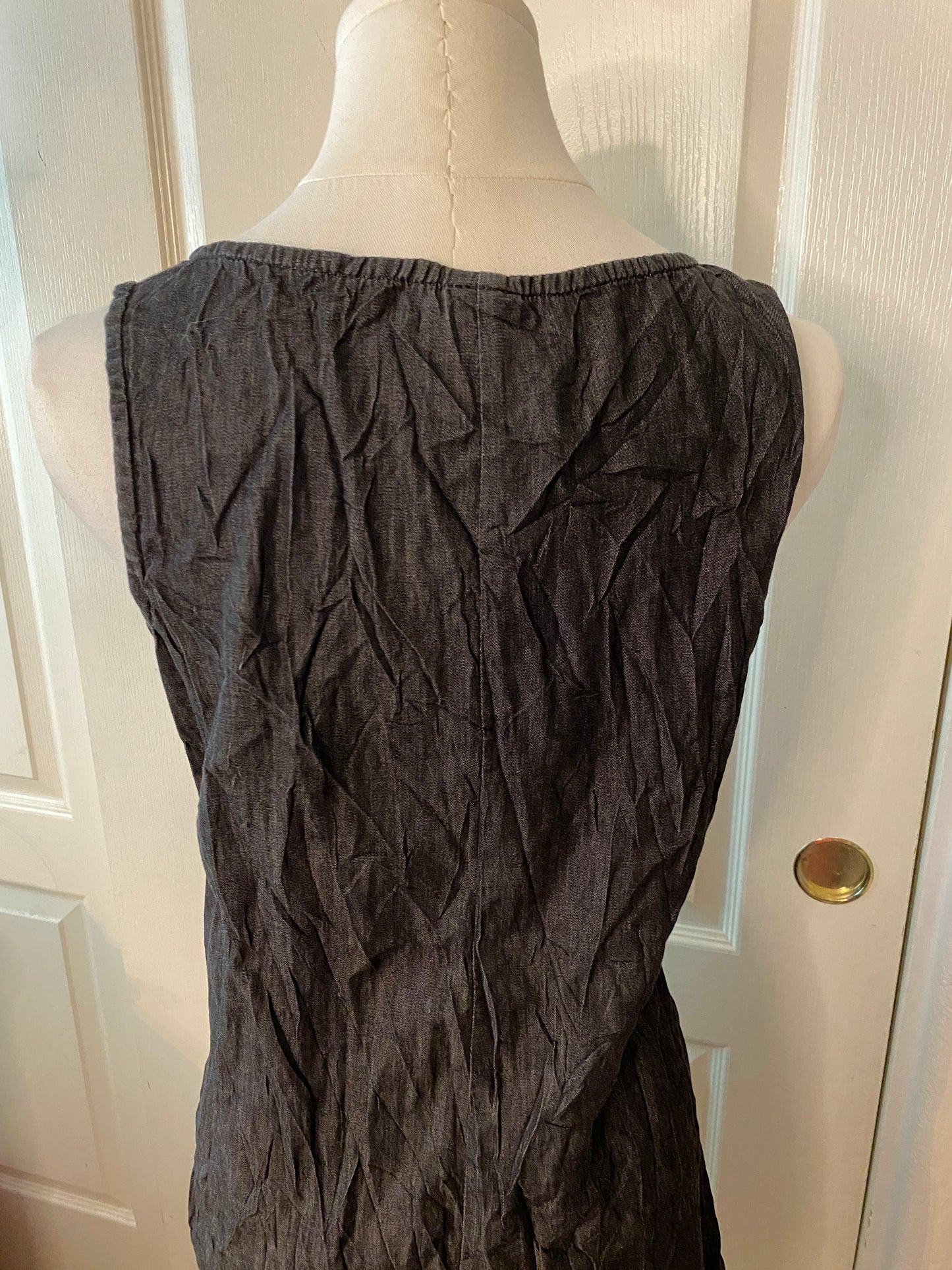 Abrazo Style Full Cotton Grey and Black Ethnic Embroidered Dress with Pockets