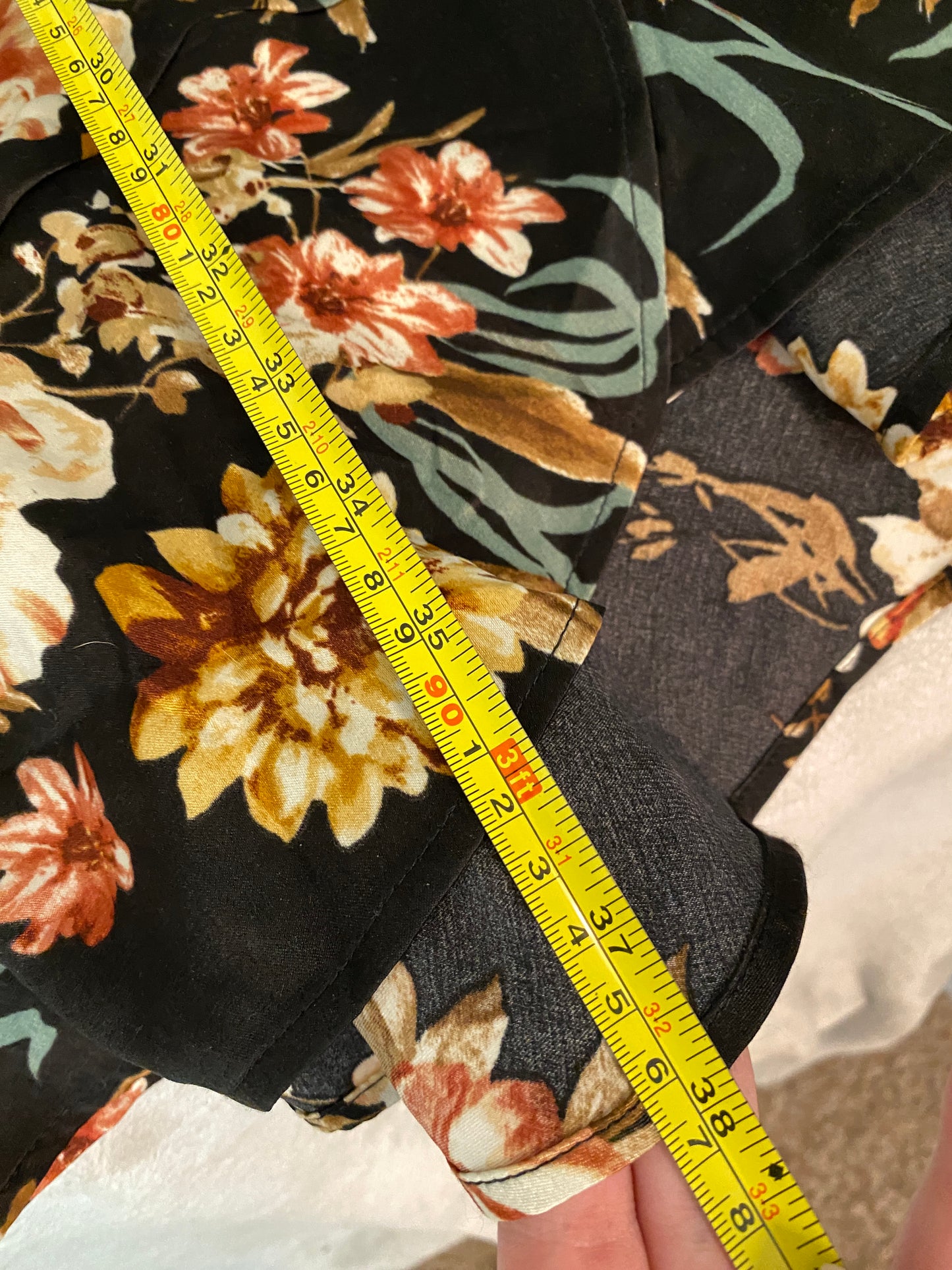 Xhilaration Black and Floral Tropical Wrap Robe Dress Knee Length Long Sleeve