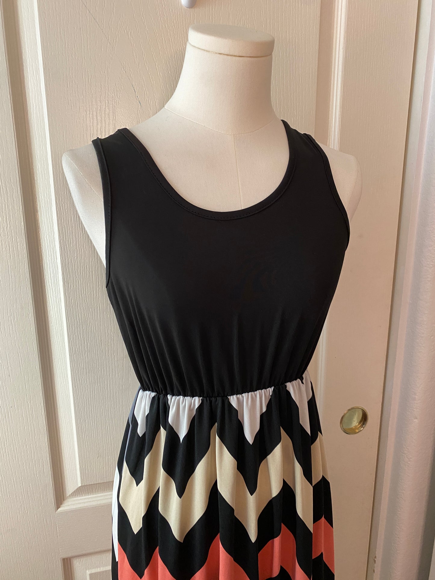 Black and Colored Chevron Sleeveless Maxi Summer Dress
