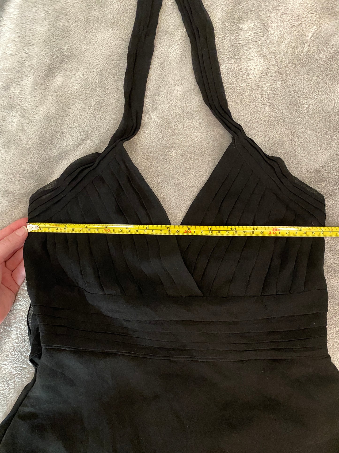 Forever 21 Black V Neck Slimming Wrap Backless Halter Summer Dress 100% Silk