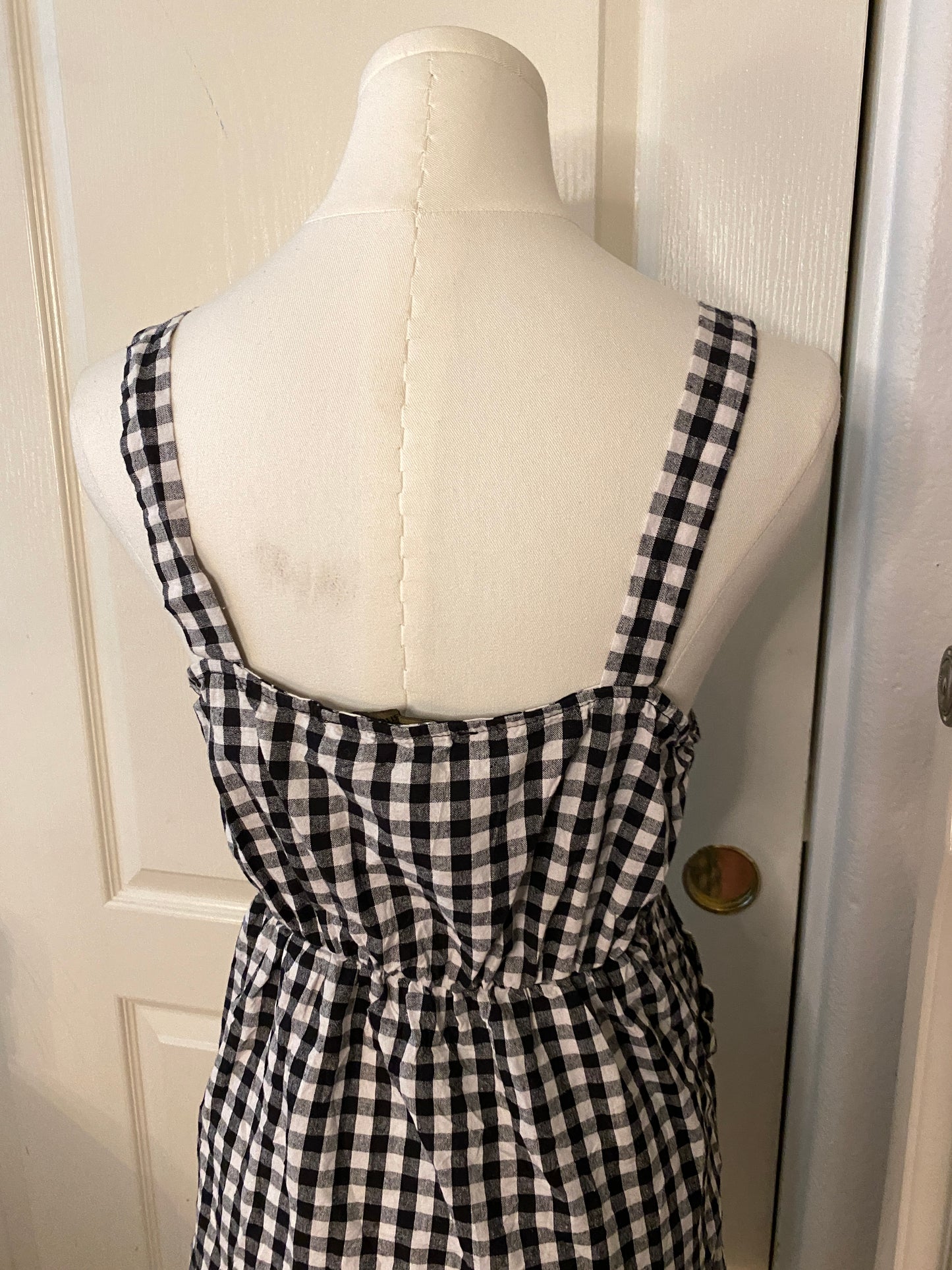 Hesperus Black and White Plaid Sleeveless Button Up Mini Dress Gingham