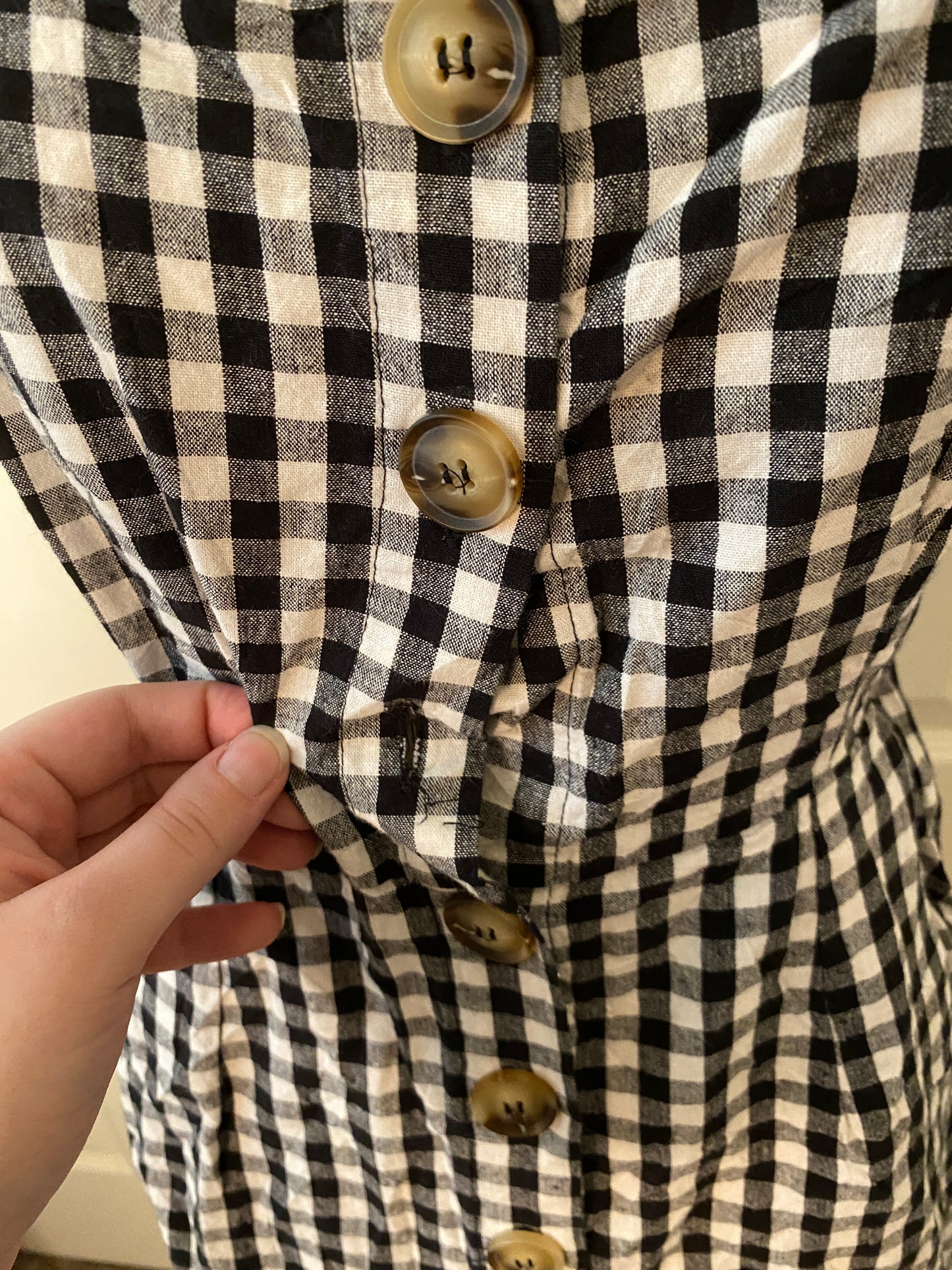 Hesperus Black and White Plaid Sleeveless Button Up Mini Dress Gingham