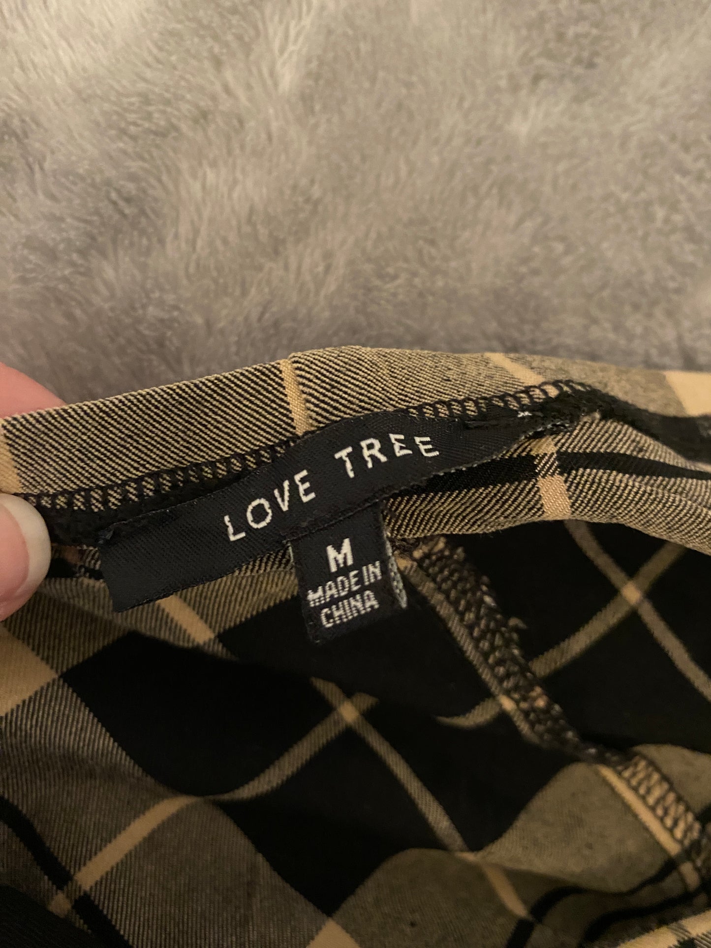 Love Tree Black and Tan Beige Spaghetti Strap Fitting Mini Dress Gingham Plaid