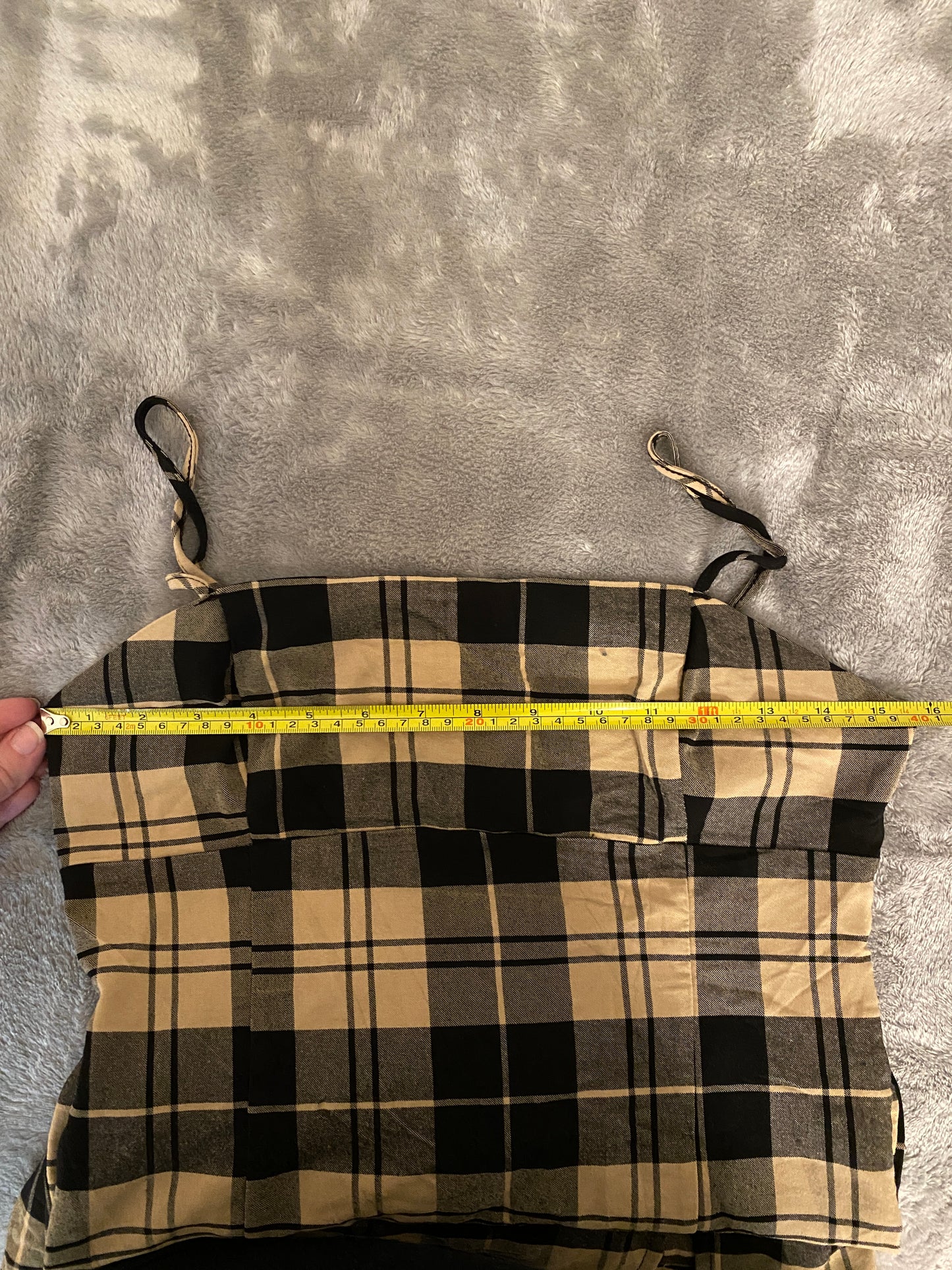 Love Tree Black and Tan Beige Spaghetti Strap Fitting Mini Dress Gingham Plaid