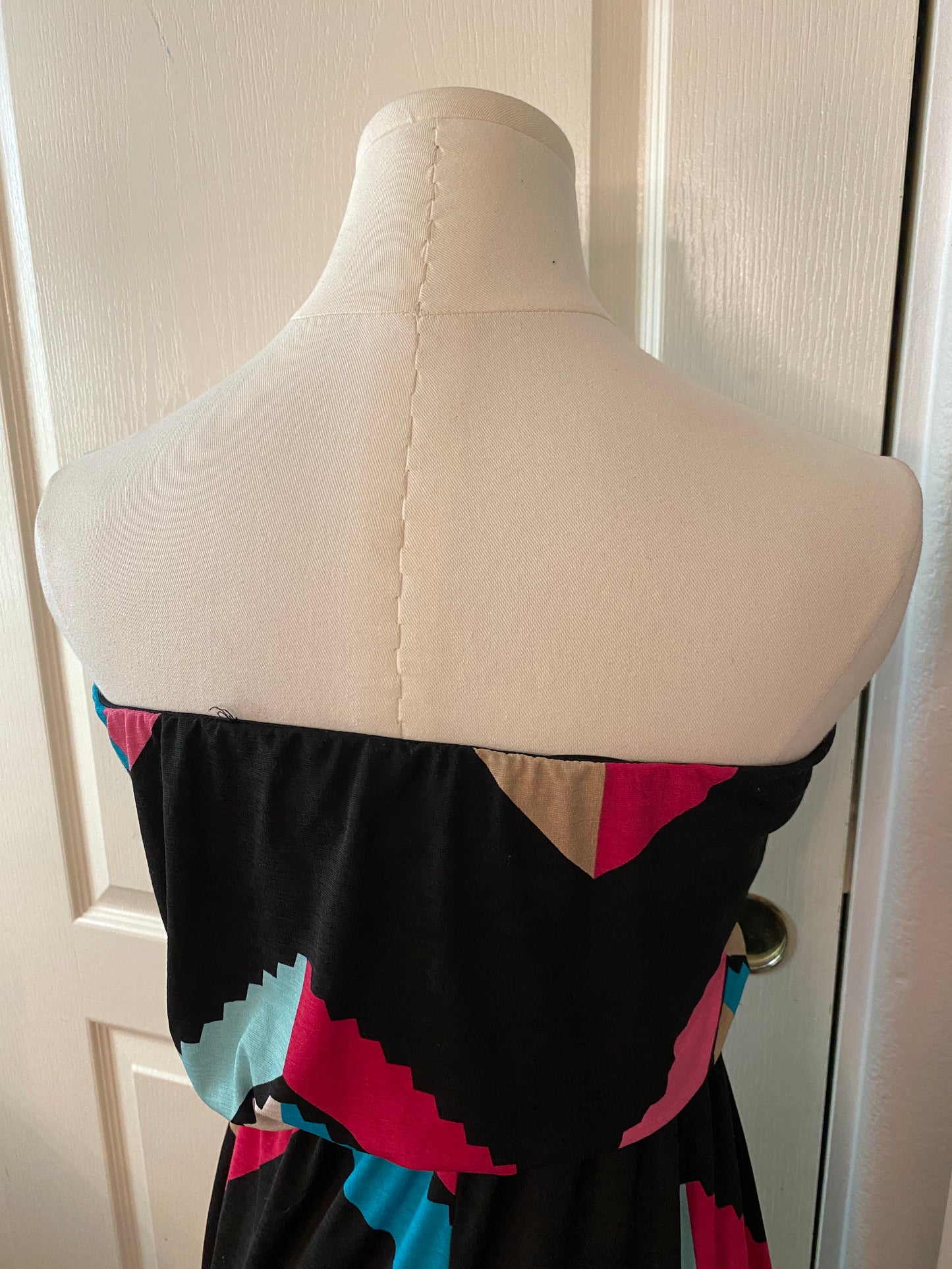 Trinni Multicolor Black Chevron Strapless Maxi Beach Summer Tropical Dress