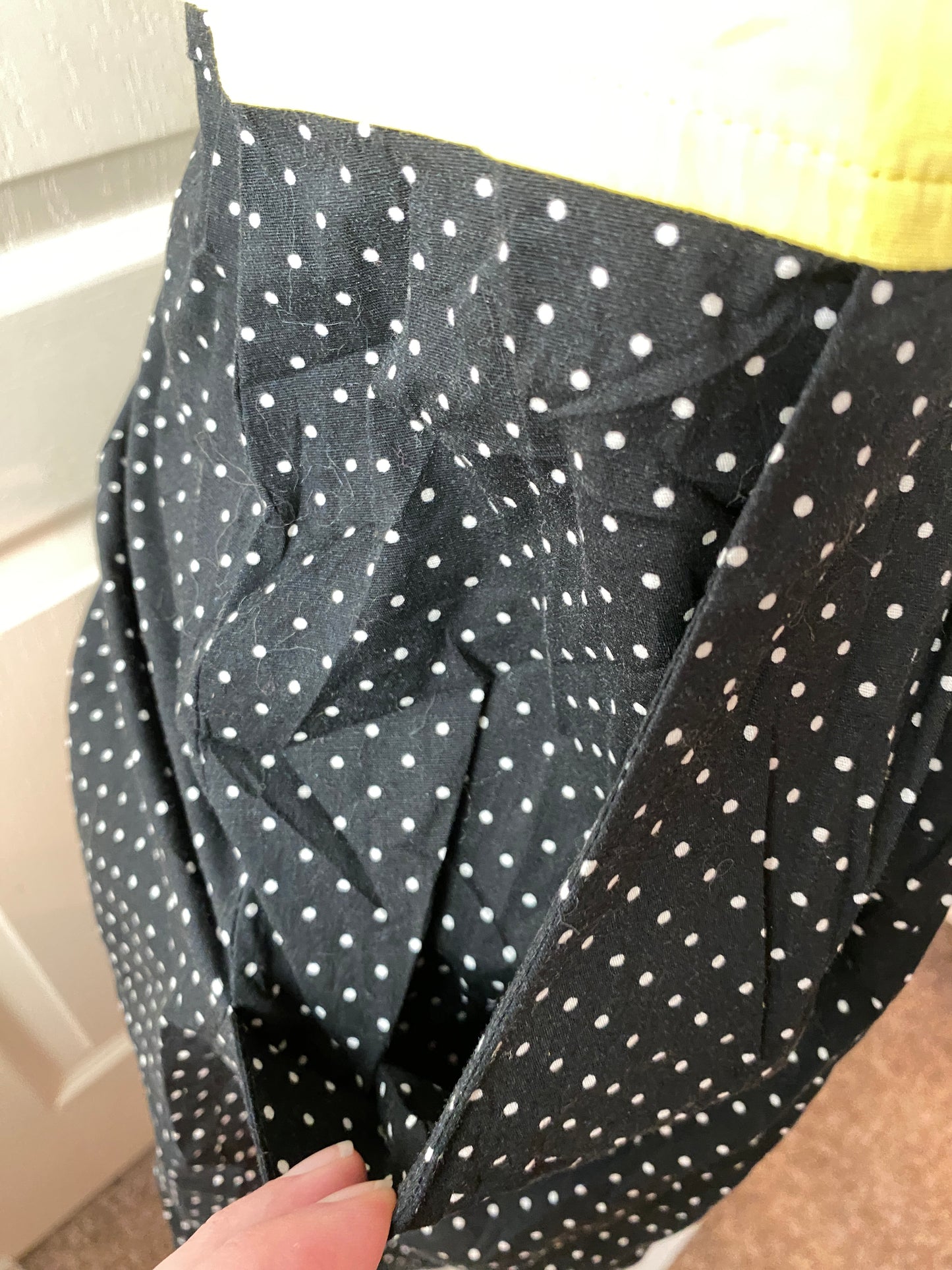 Jody California Black White Yellow Polka Dot Wrap Short Sleeve Summer Dress