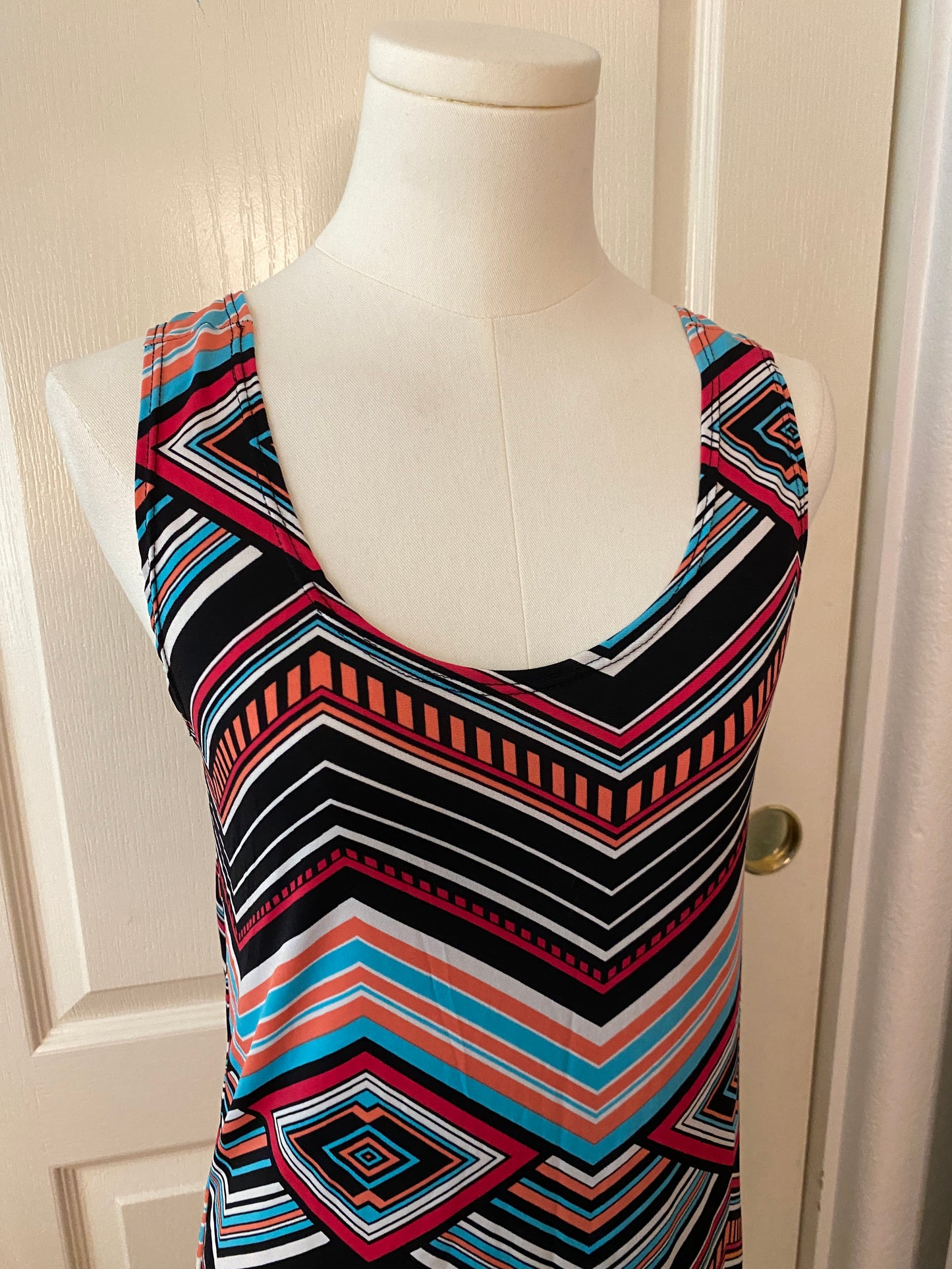 Multicolor Chevron Southwestern Print Long Midi Summer Feminine Tank Dress
