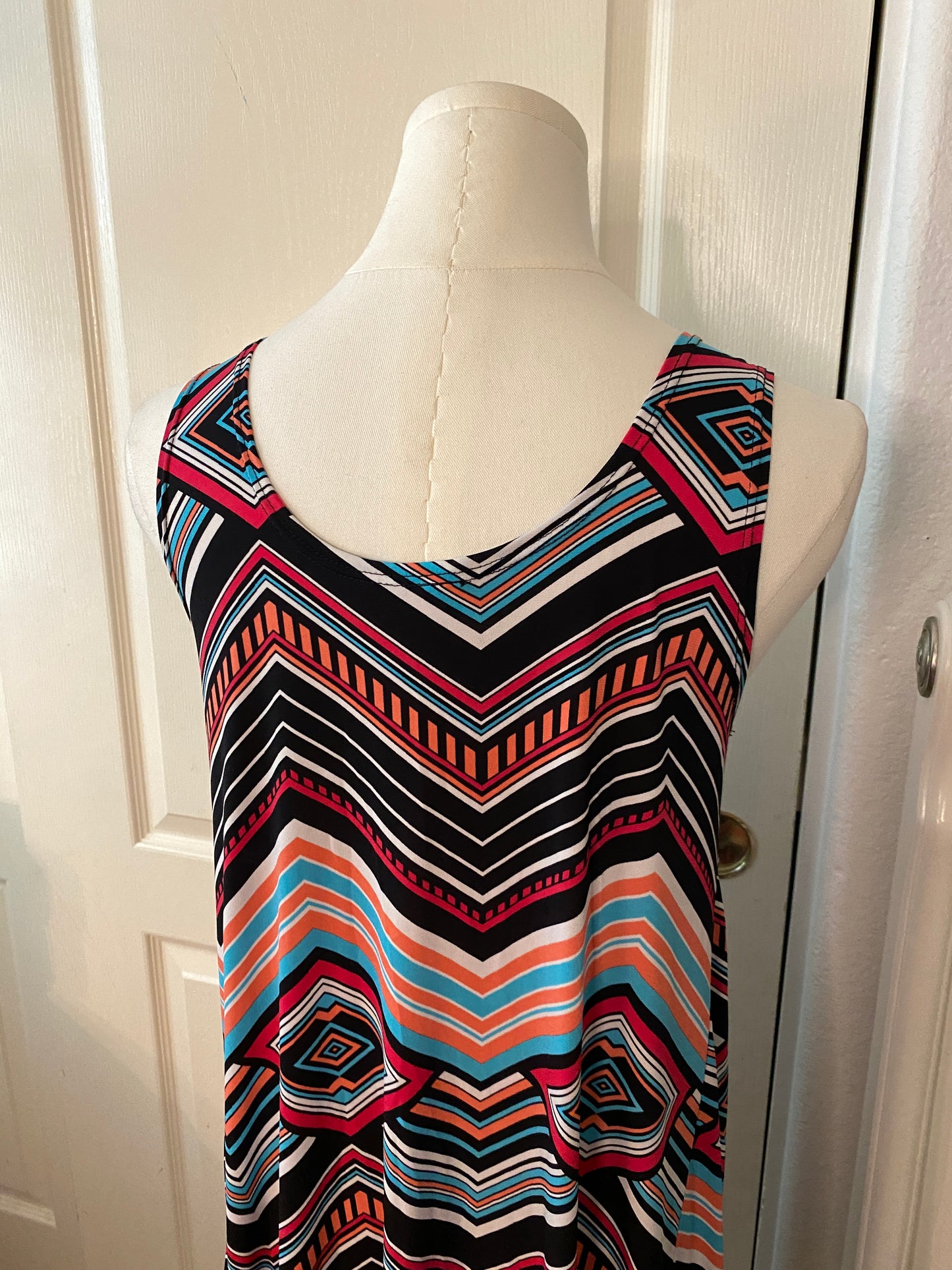Multicolor Chevron Southwestern Print Long Midi Summer Feminine Tank Dress
