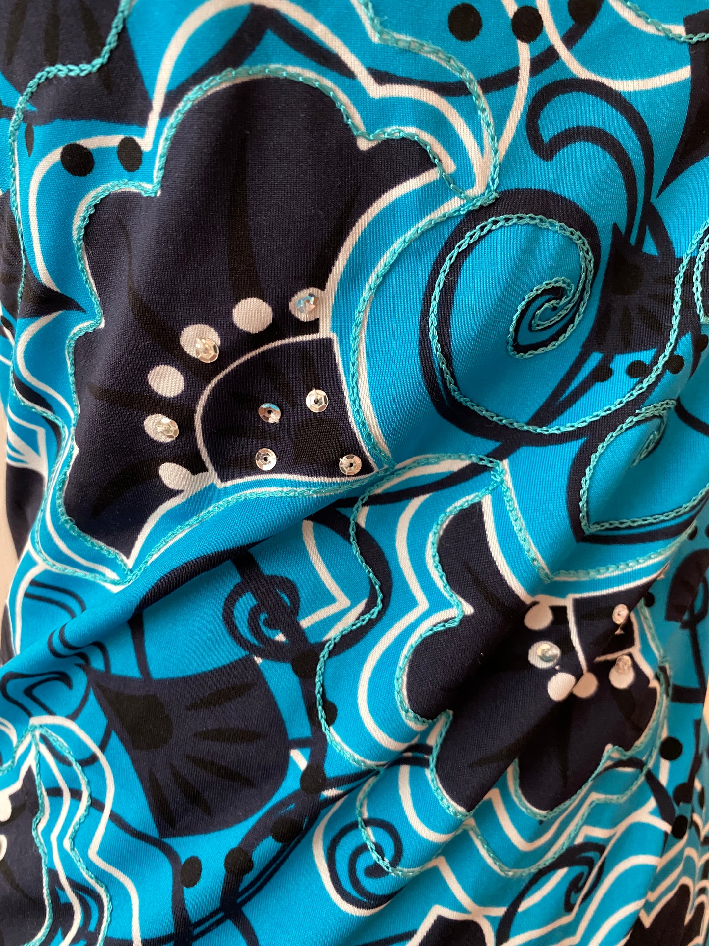 International Concepts Petite Y2k Blue Black Floral Sequin Sleeveless Halter Top