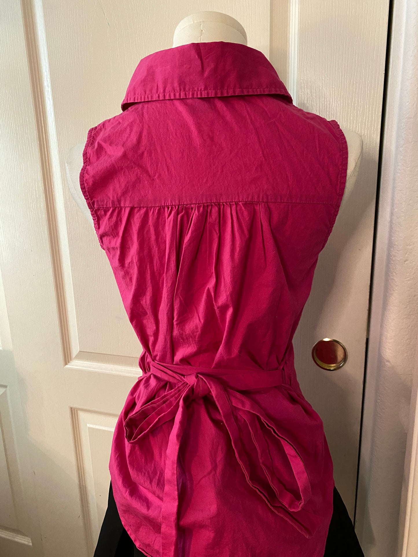 Rhapsody Vintage Pink Y2k Ruffle Sleeveless Button Up Tie Collared Blouse Top