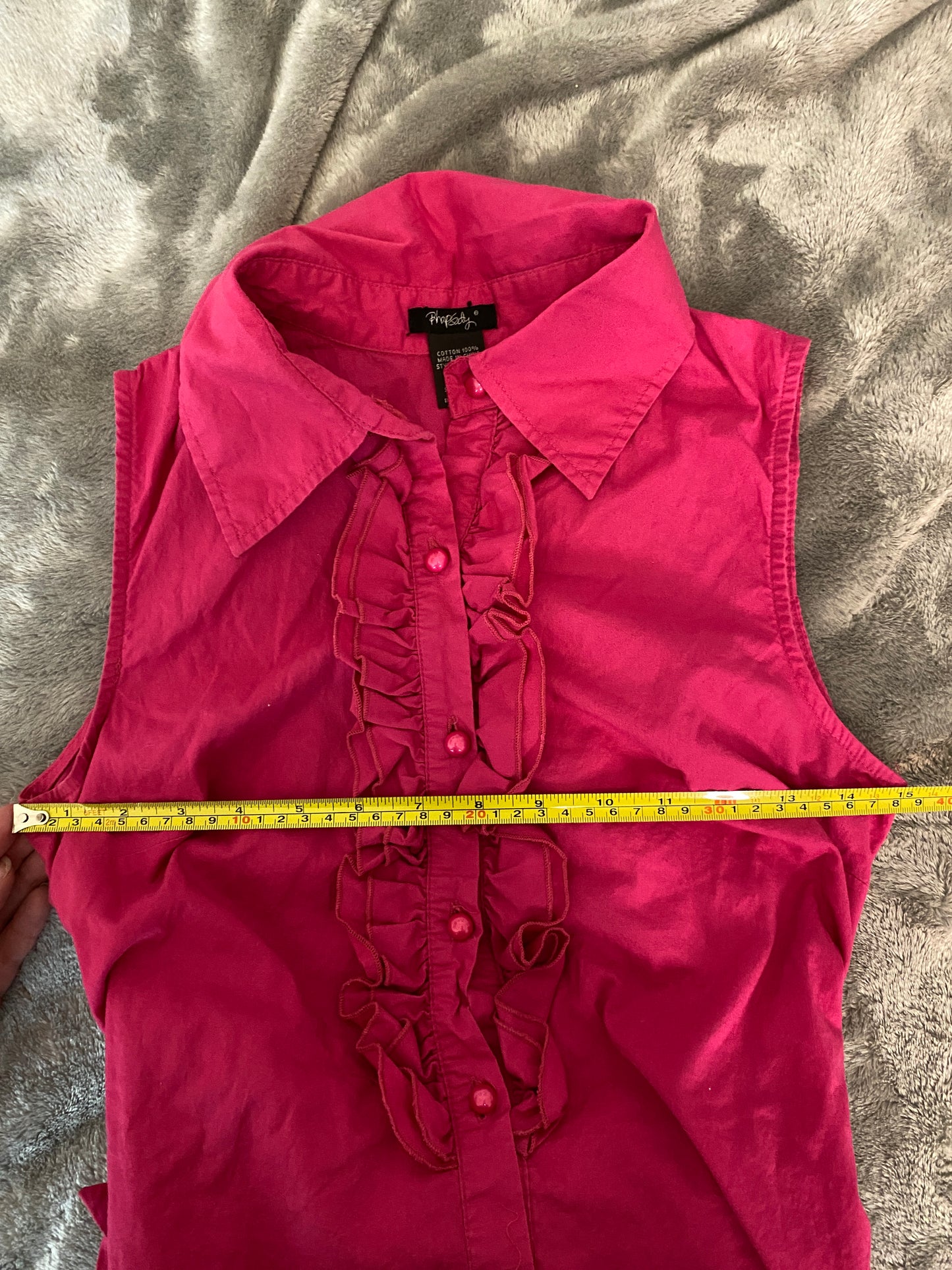 Rhapsody Vintage Pink Y2k Ruffle Sleeveless Button Up Tie Collared Blouse Top