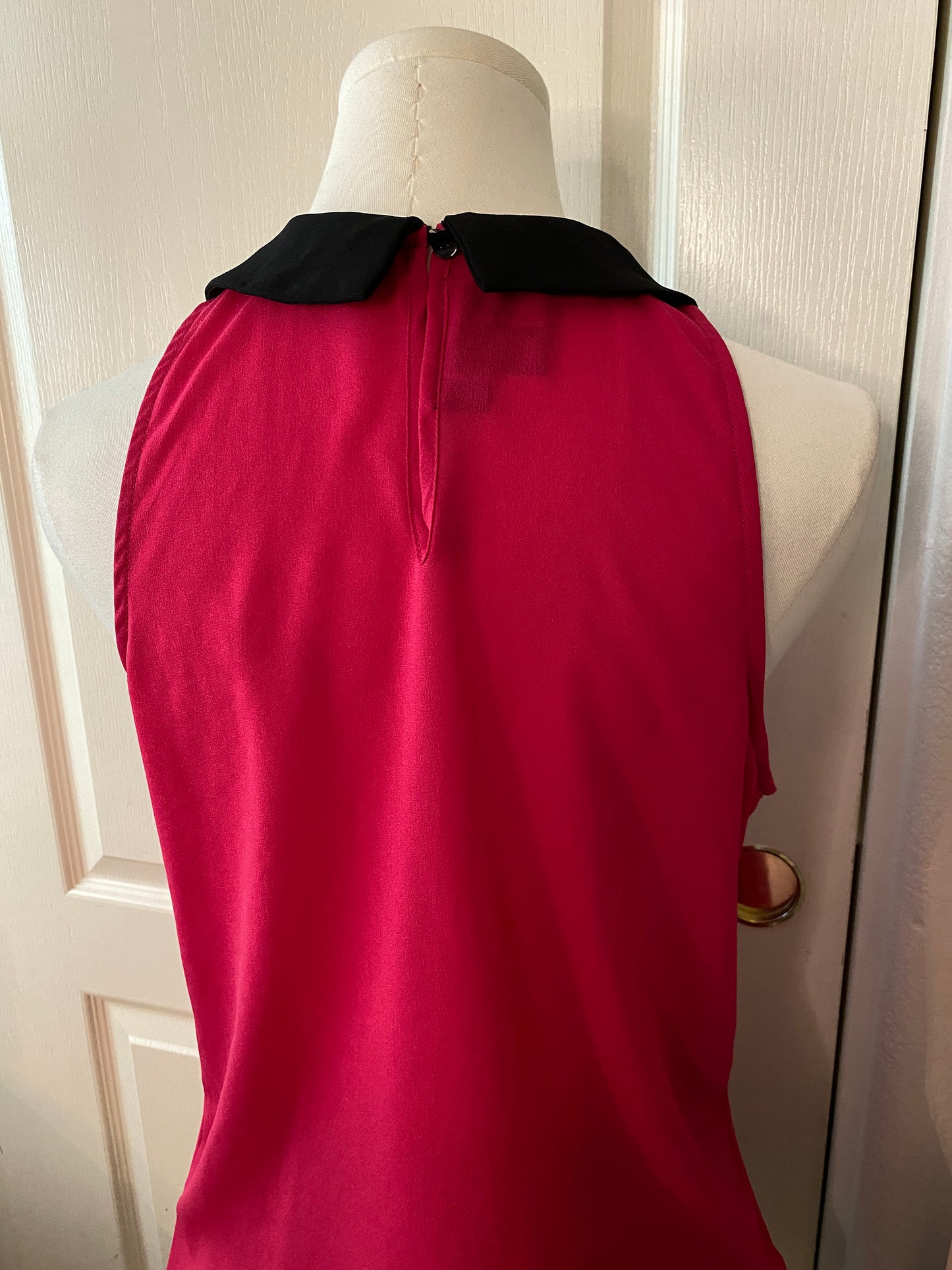 IZ Byer Hot Pink Black Lace Ruffle Sleeveless Feminine Collared Halter Top