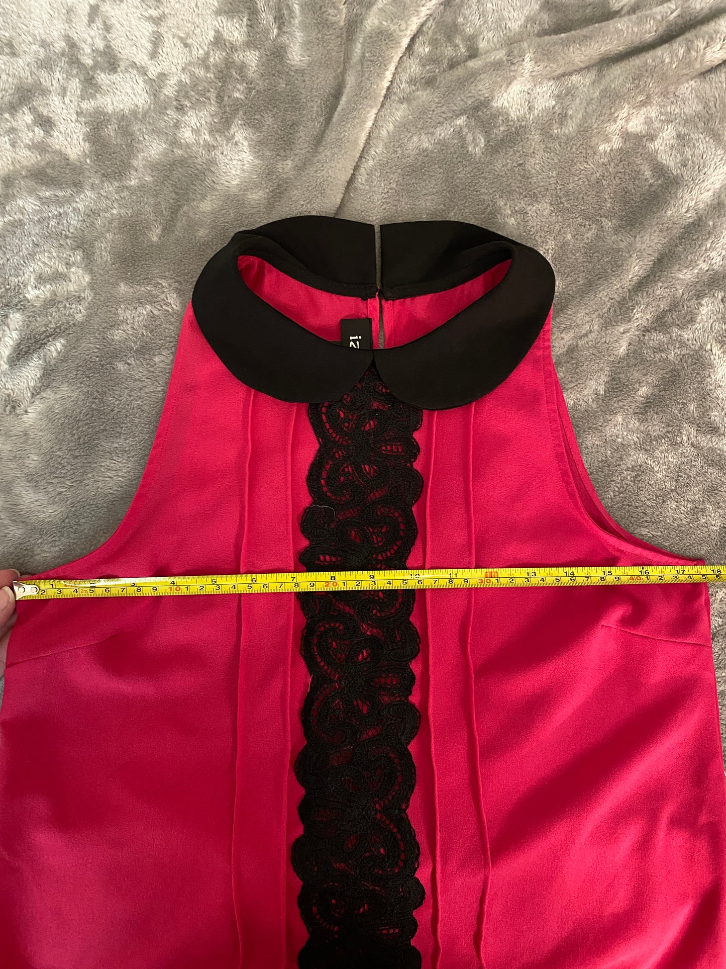 IZ Byer Hot Pink Black Lace Ruffle Sleeveless Feminine Collared Halter Top