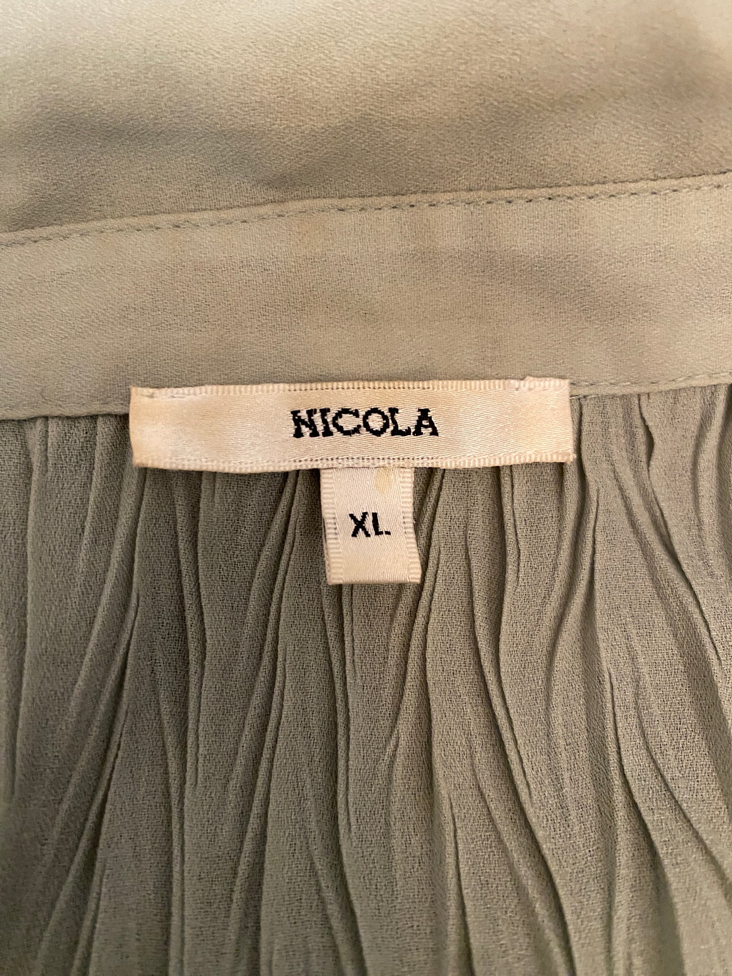 Nicola Green Safe Button Up Collared Long Sleeve Feminine Ruffle Blouse Top