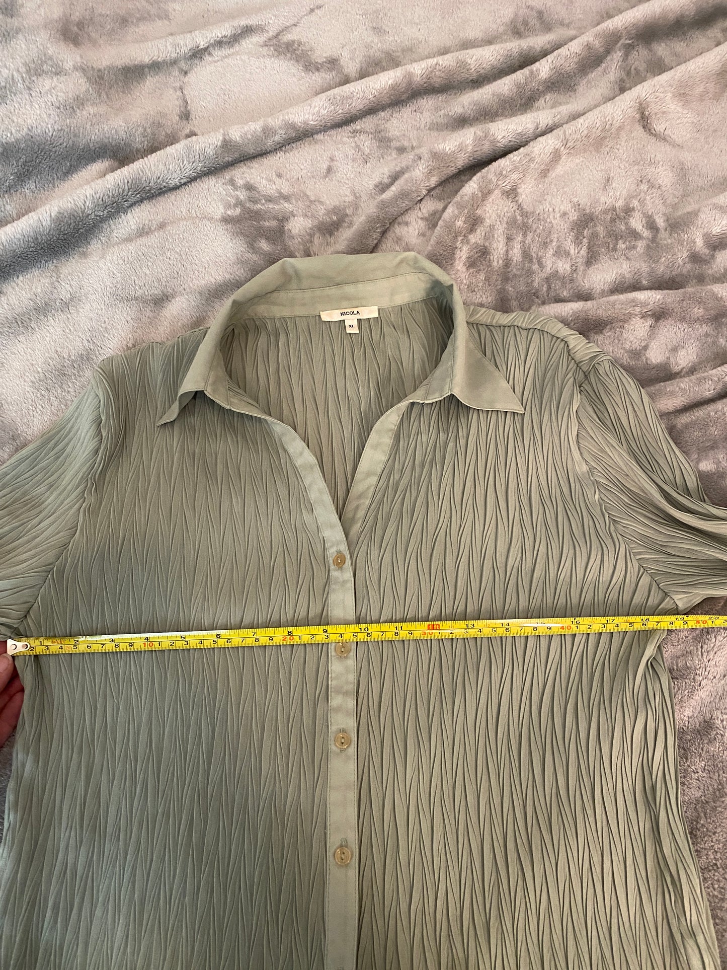 Nicola Green Safe Button Up Collared Long Sleeve Feminine Ruffle Blouse Top