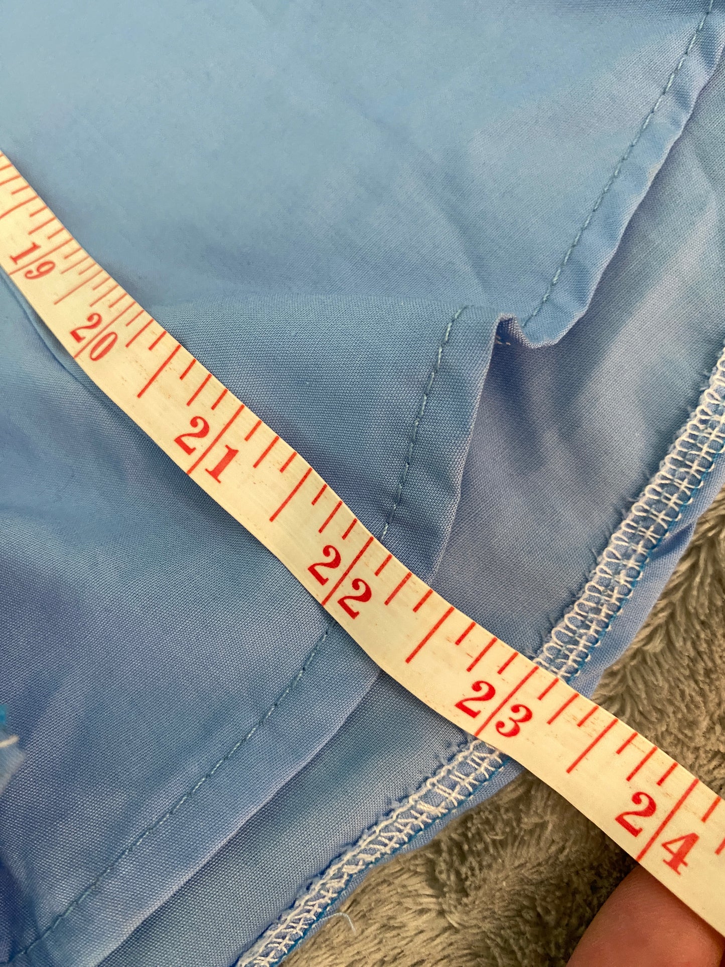 Pale Blue Ruffle Mid Sleeve Button Up Feminine Blouse Top