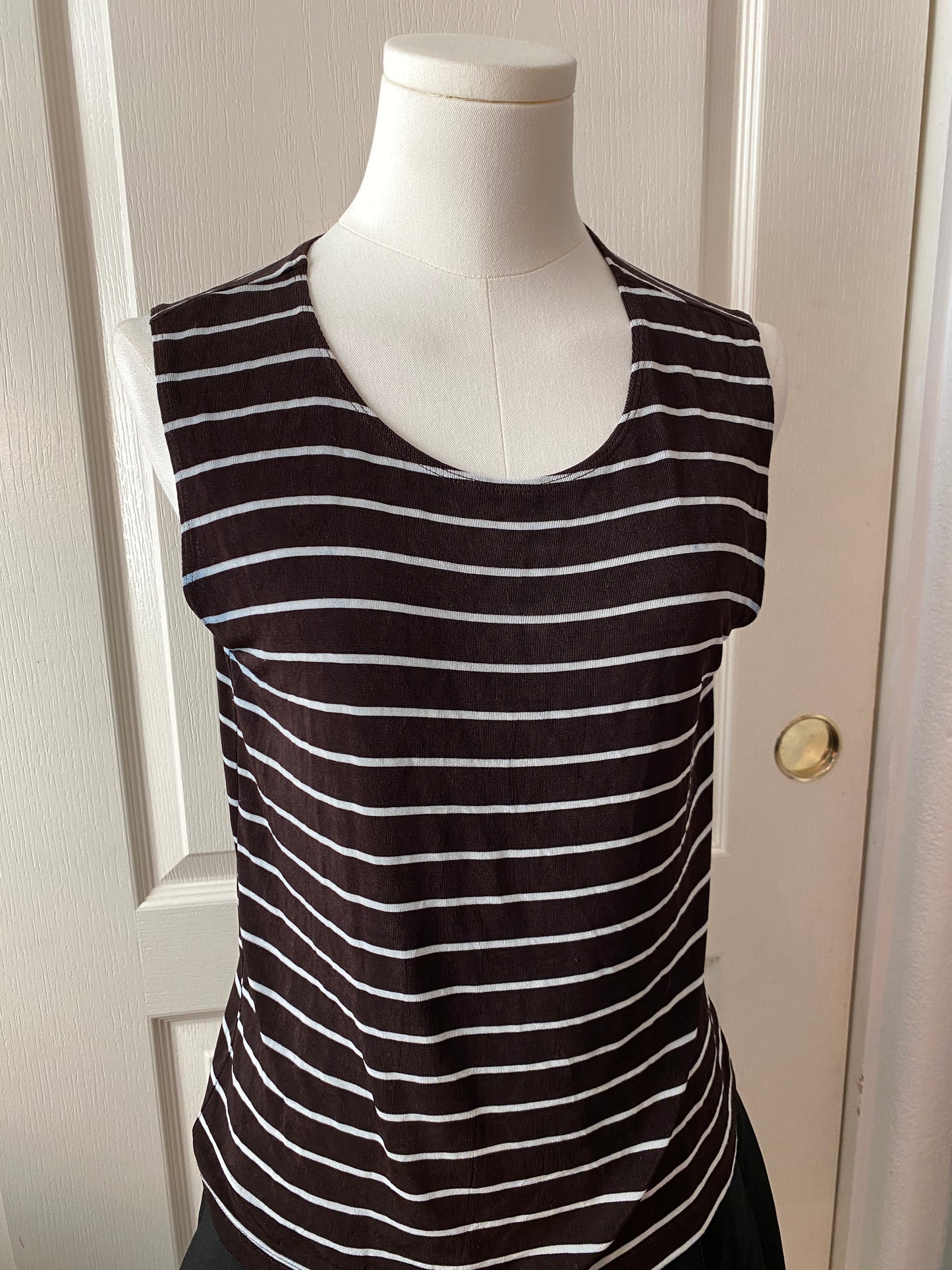 Chico's Travelers Striped Brown and White Sleeveless Tank Top