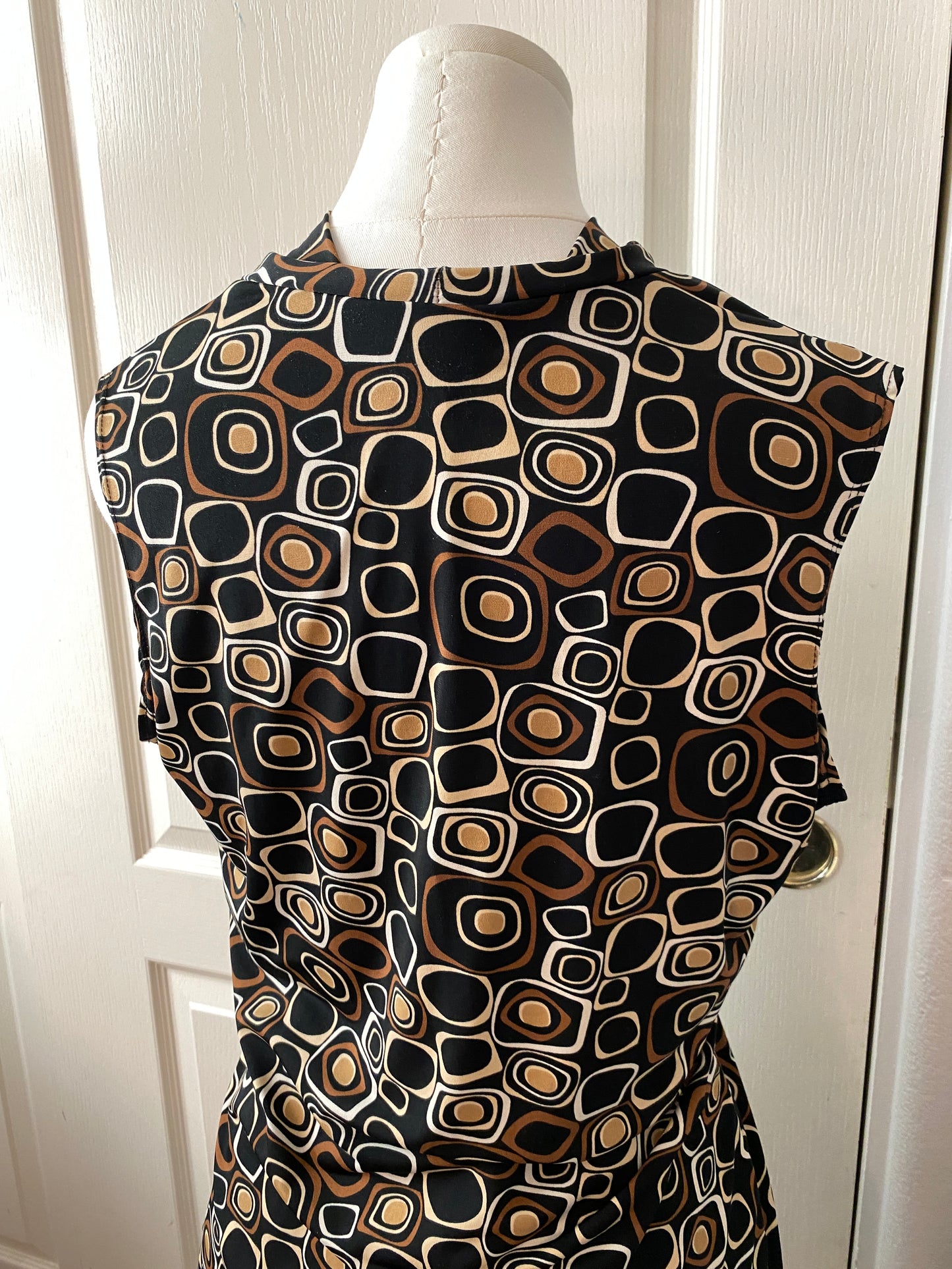 JKLA California Black and Brown Squares V Neck Wrap Sleeveless Blouse Top