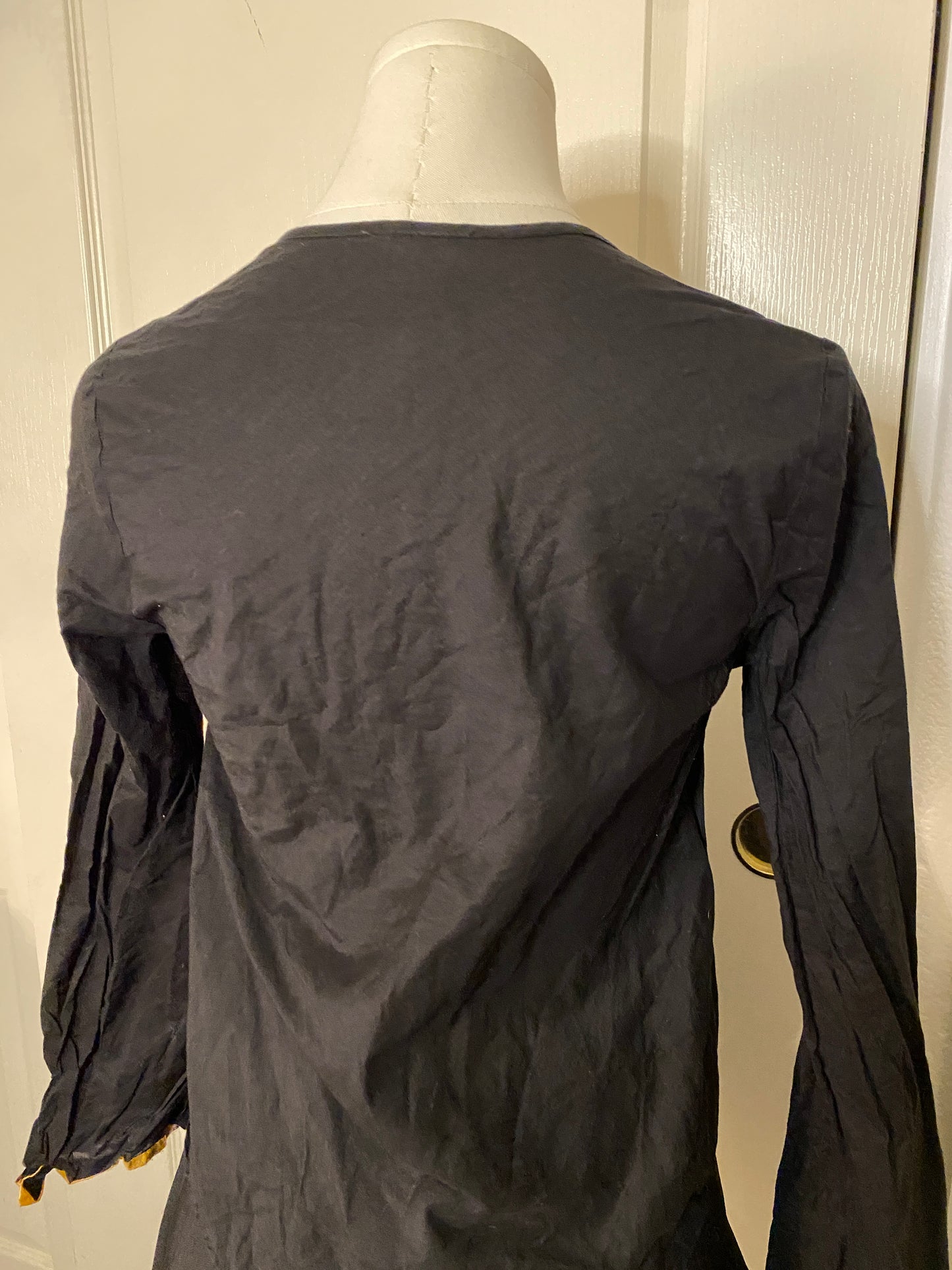 Black and Gold Long Sleeve Fall Autumn Blouse Tunic Tie Collar Floral Detail