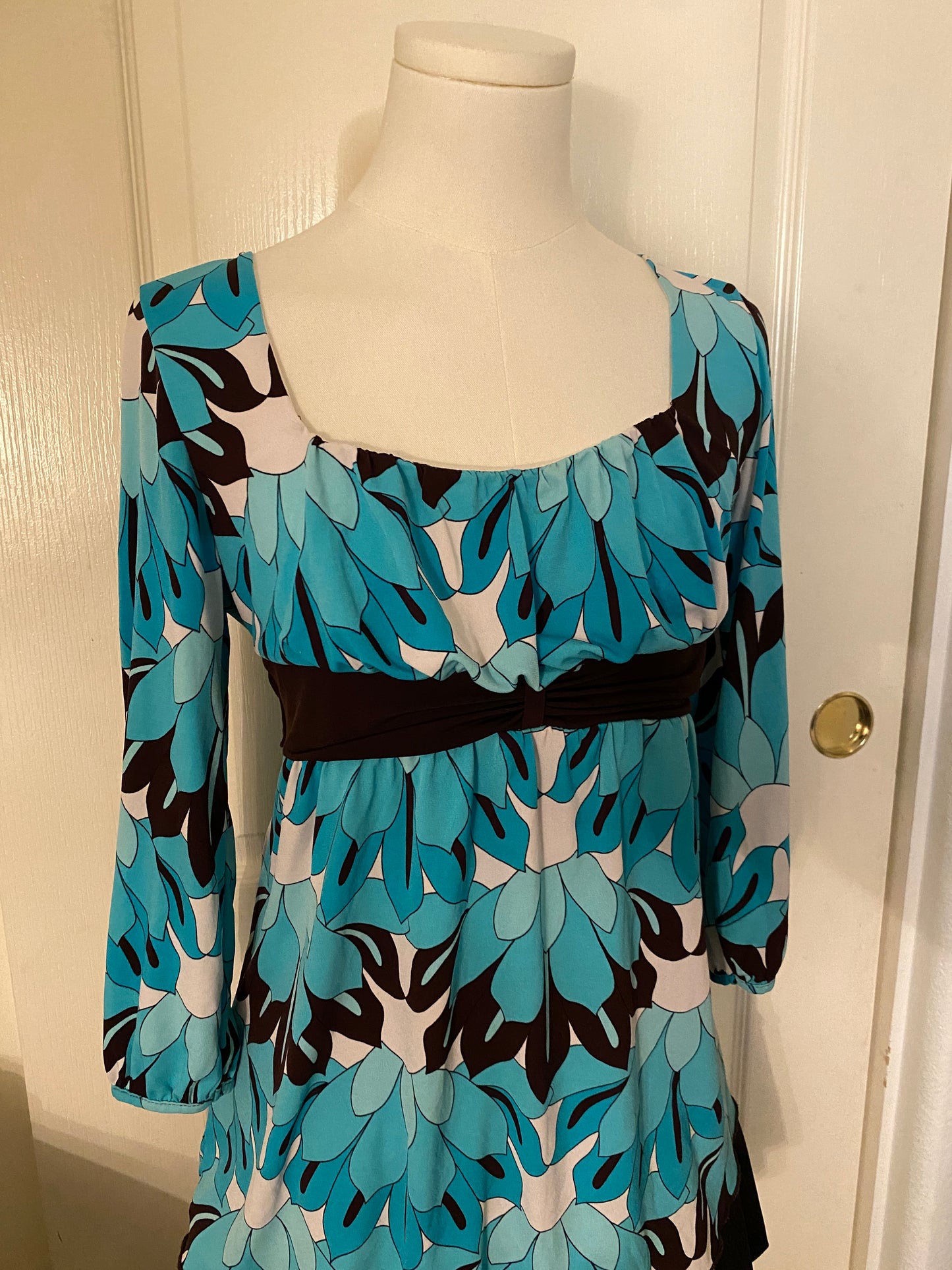 CATO Y2k inspired Blue Black White Floral Long Sleeve Feminine Top Blouse Tunic