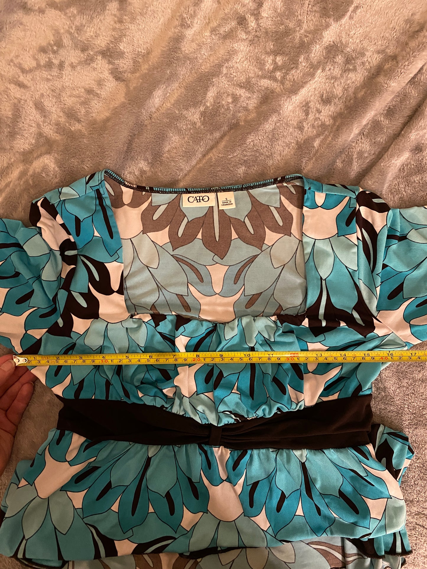CATO Y2k inspired Blue Black White Floral Long Sleeve Feminine Top Blouse Tunic