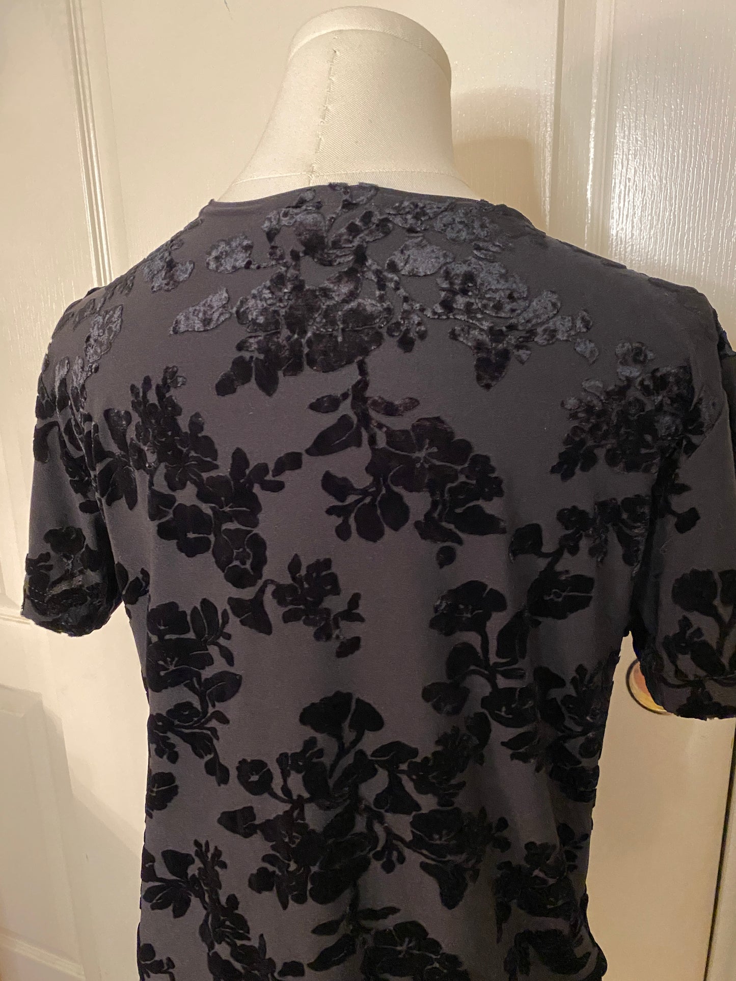 Impressions Black Velvet Floral Short Sleeve Feminine Top T-shirt Tunic