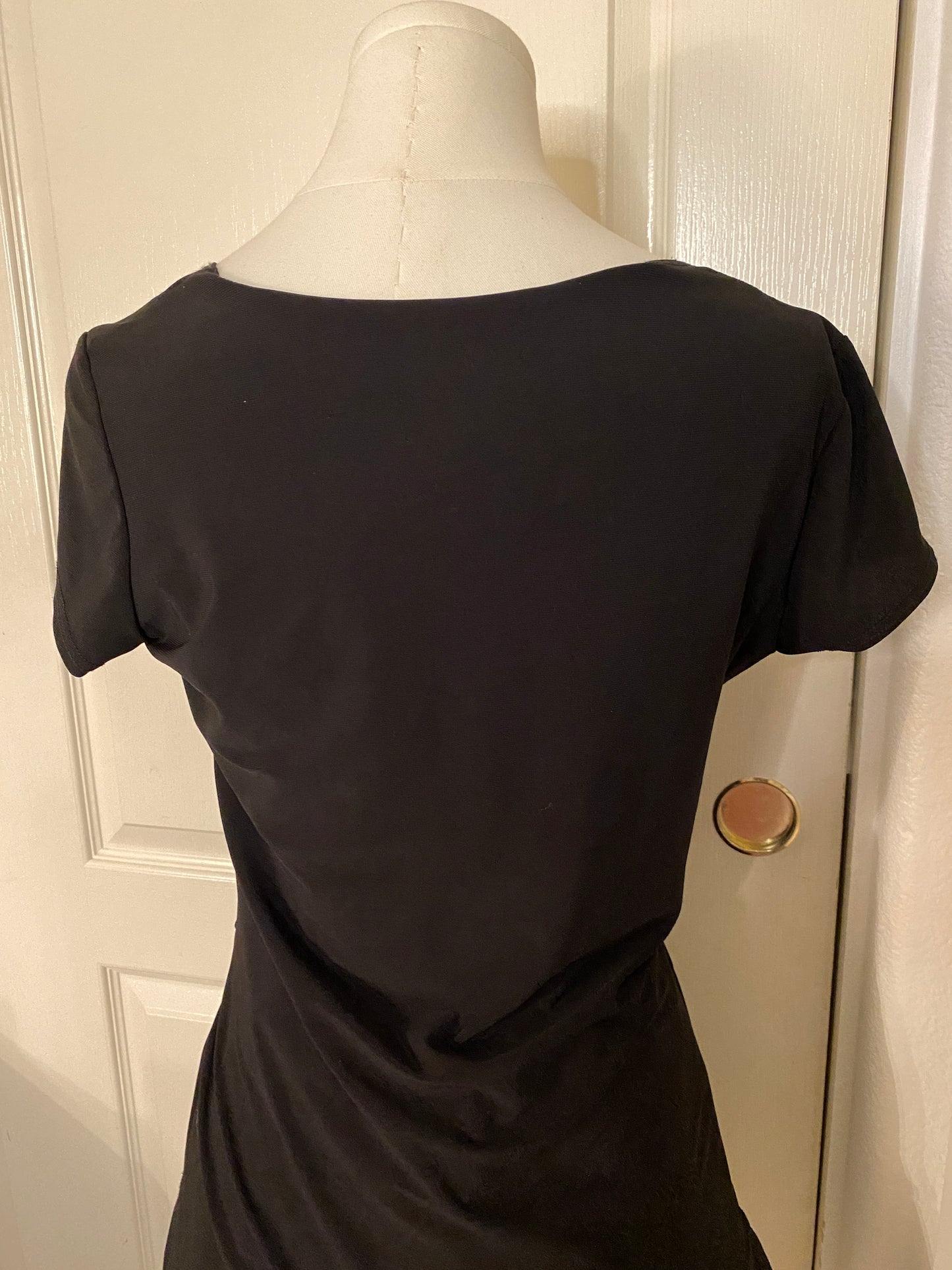 Black Wrap Square Neck Short Sleeve Feminine Casual Summer Top Tunic Shirt
