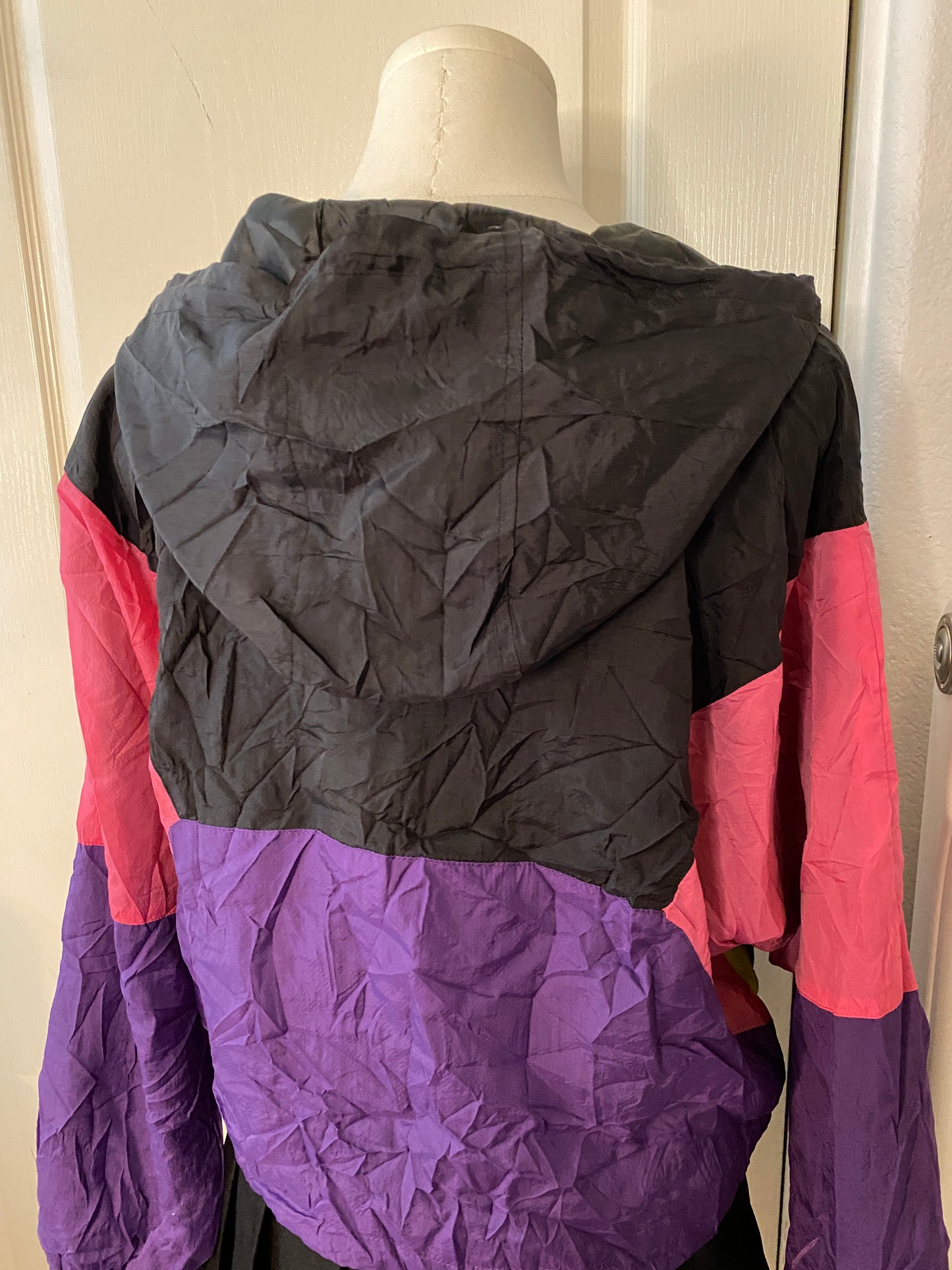 Rue 21 Multicolor Windbreaker Short Outdoor Hooded Zip Button Up Rain Jacket
