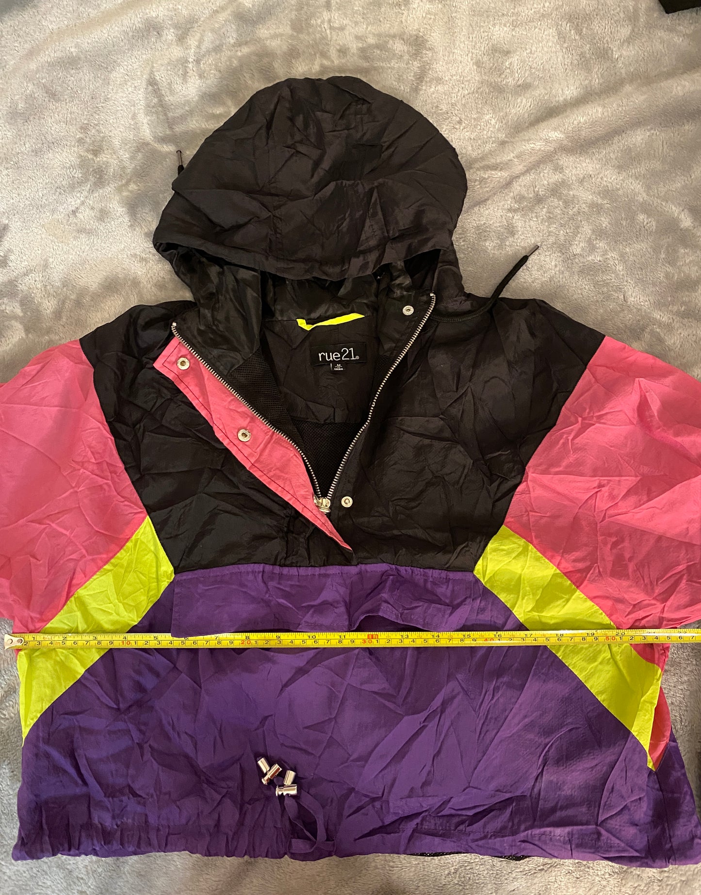 Rue 21 Multicolor Windbreaker Short Outdoor Hooded Zip Button Up Rain Jacket