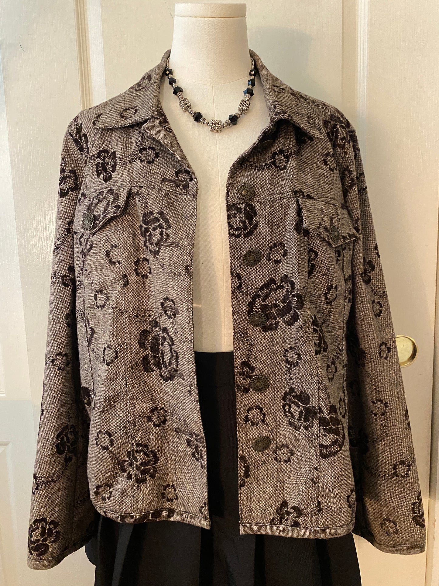 Acorn Brown Floral Embroidered Button Up Jacket Blazer Autumn Fall Earthy