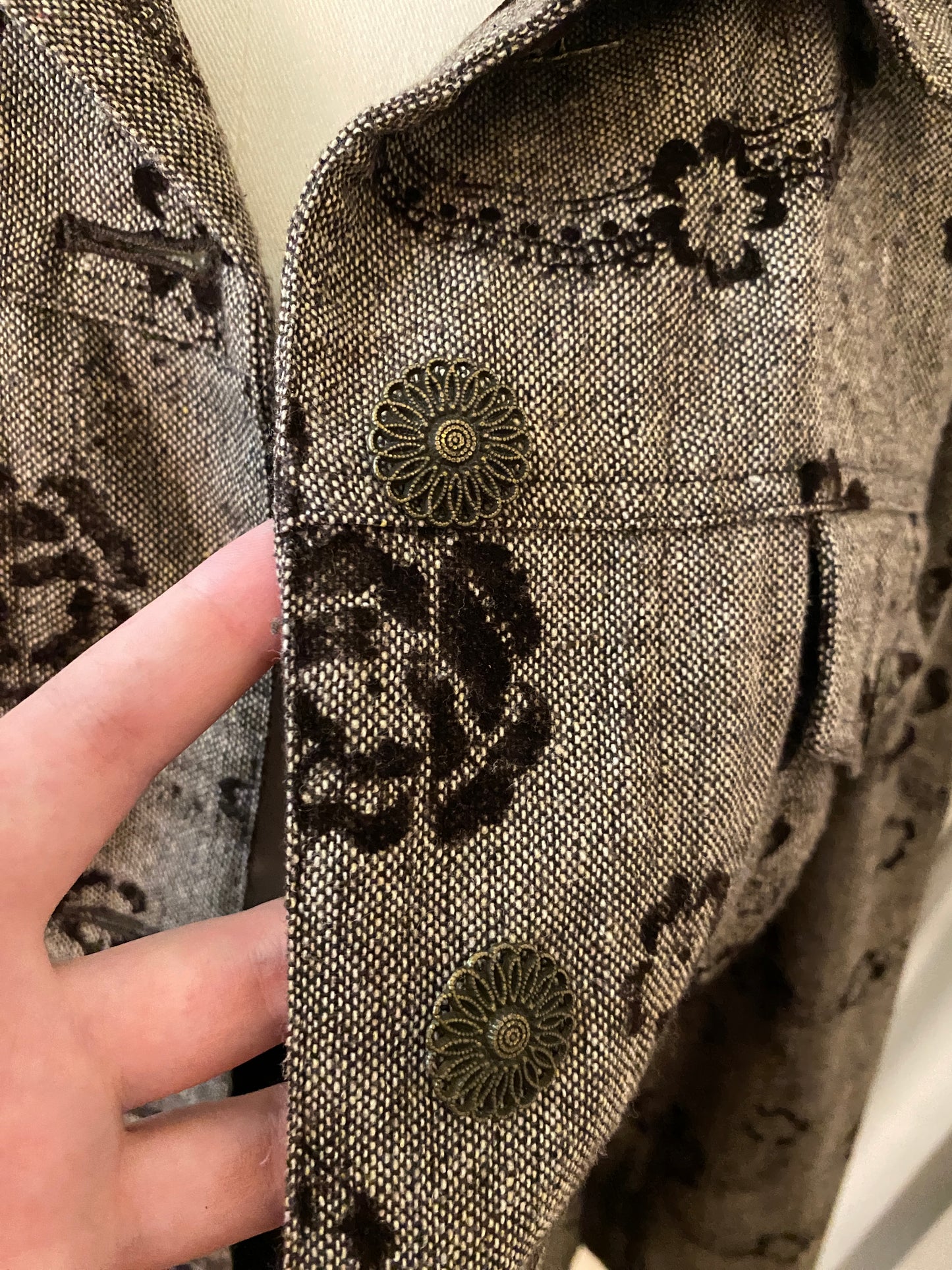 Acorn Brown Floral Embroidered Button Up Jacket Blazer Autumn Fall Earthy