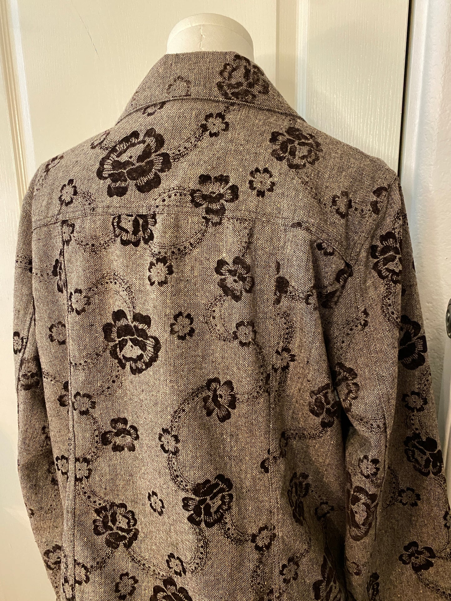 Acorn Brown Floral Embroidered Button Up Jacket Blazer Autumn Fall Earthy