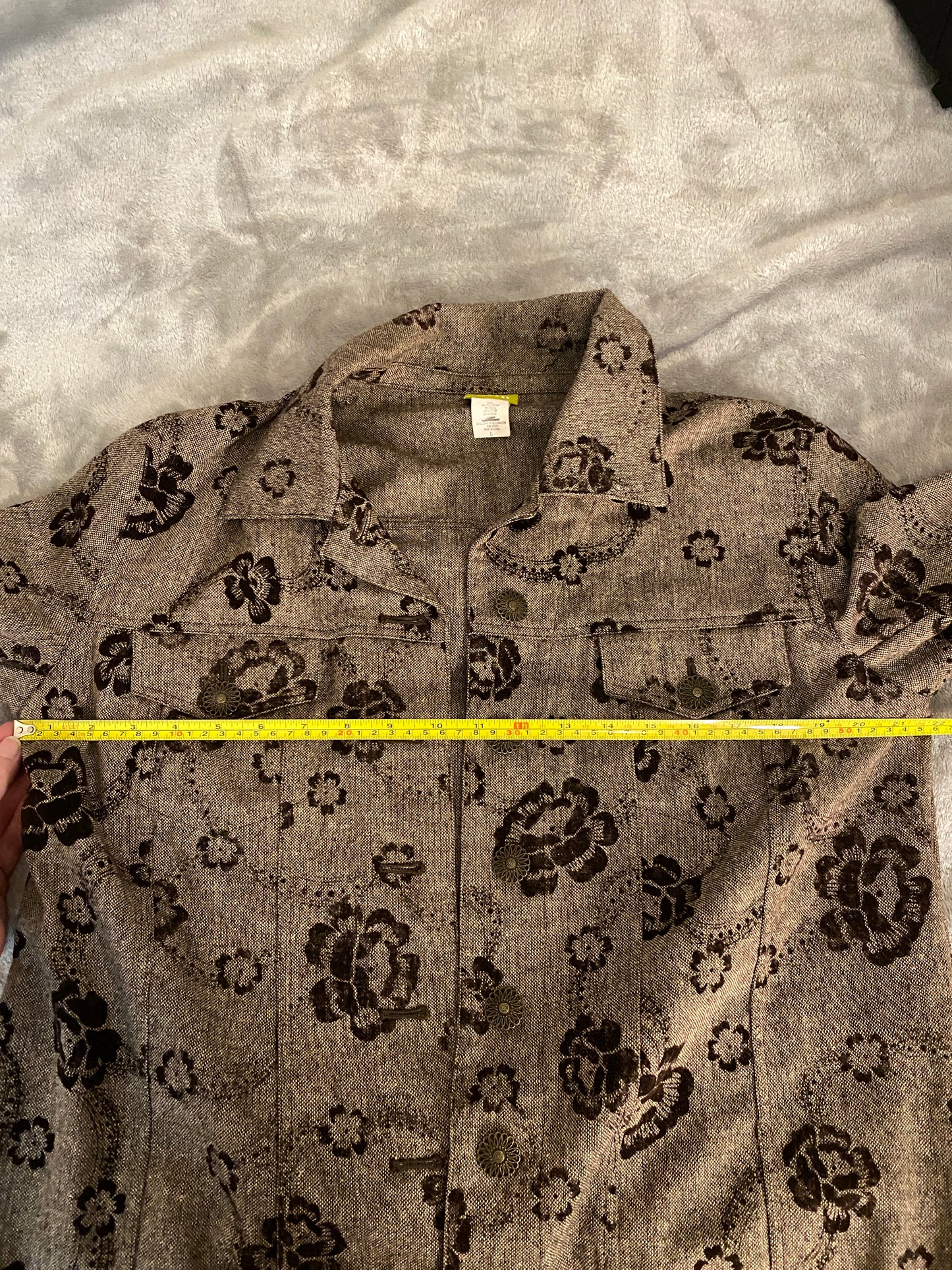 Acorn Brown Floral Embroidered Button Up Jacket Blazer Autumn Fall Earthy