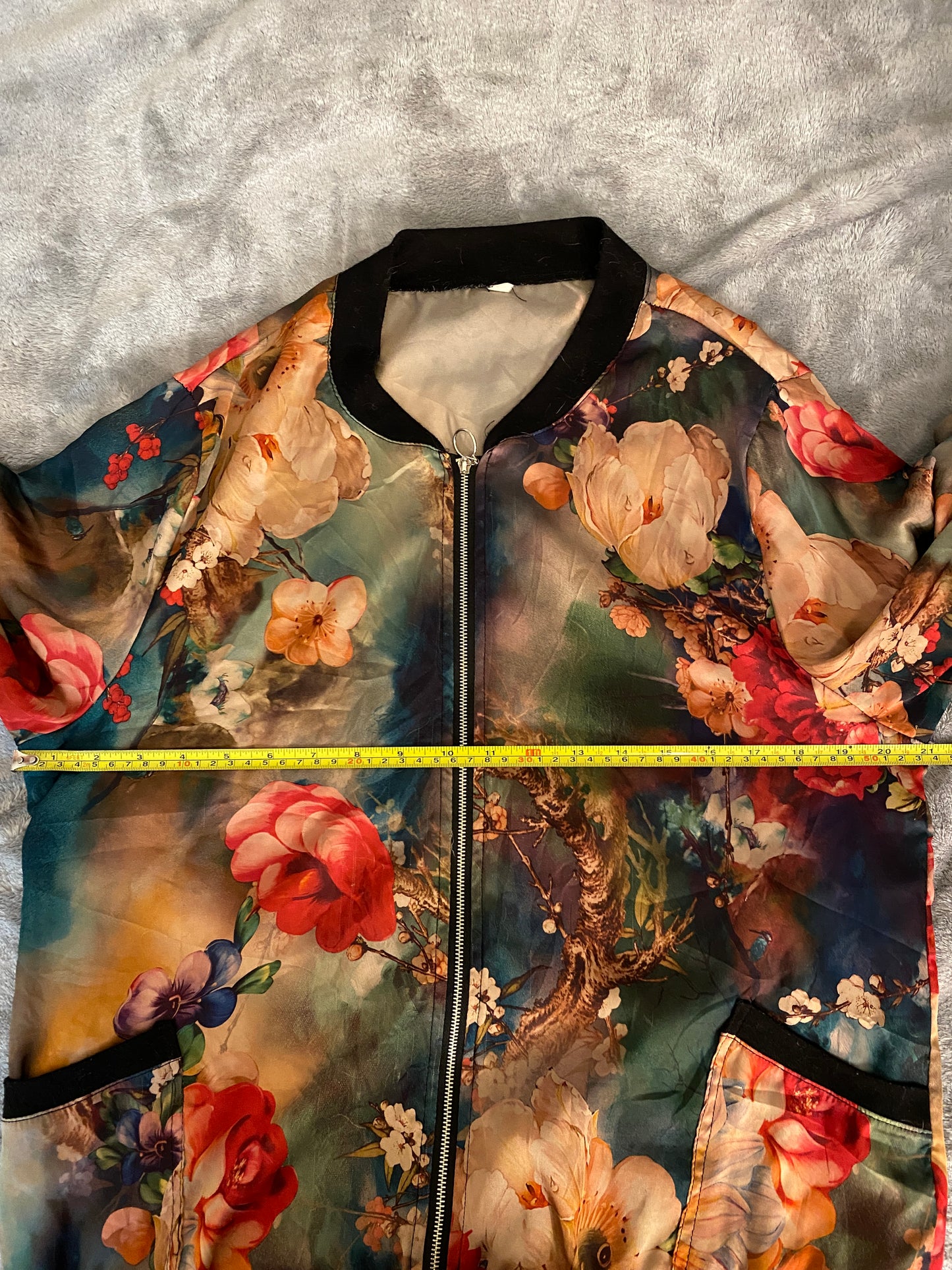 Floral Lightweight Long Sleeve Thin Autumn Spring Zip Up Jacket