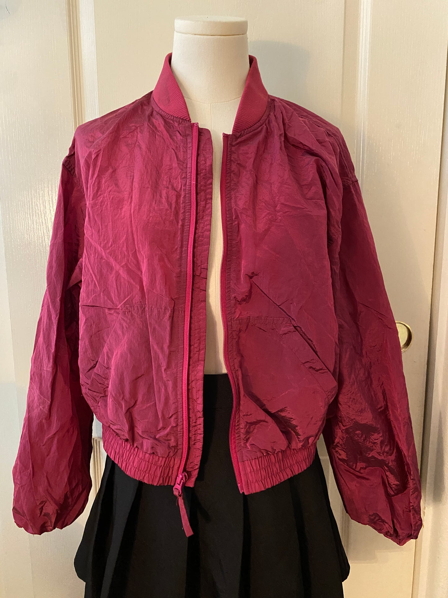 Hot Pink Outerwear Windbreaker Long Sleeve Rain Coat Zip Up Jacket