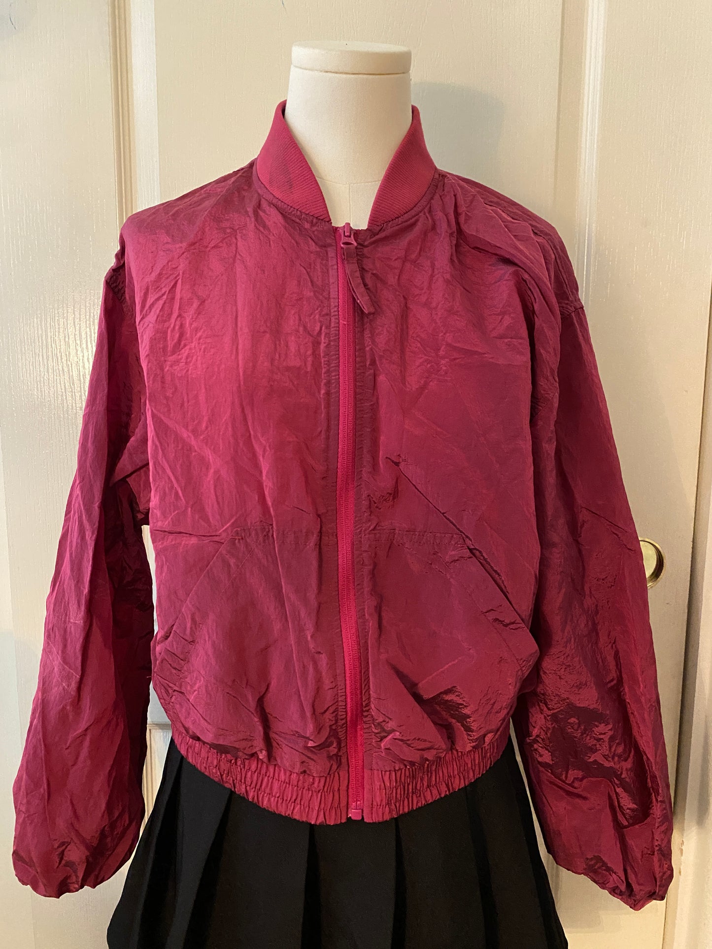 Hot Pink Outerwear Windbreaker Long Sleeve Rain Coat Zip Up Jacket