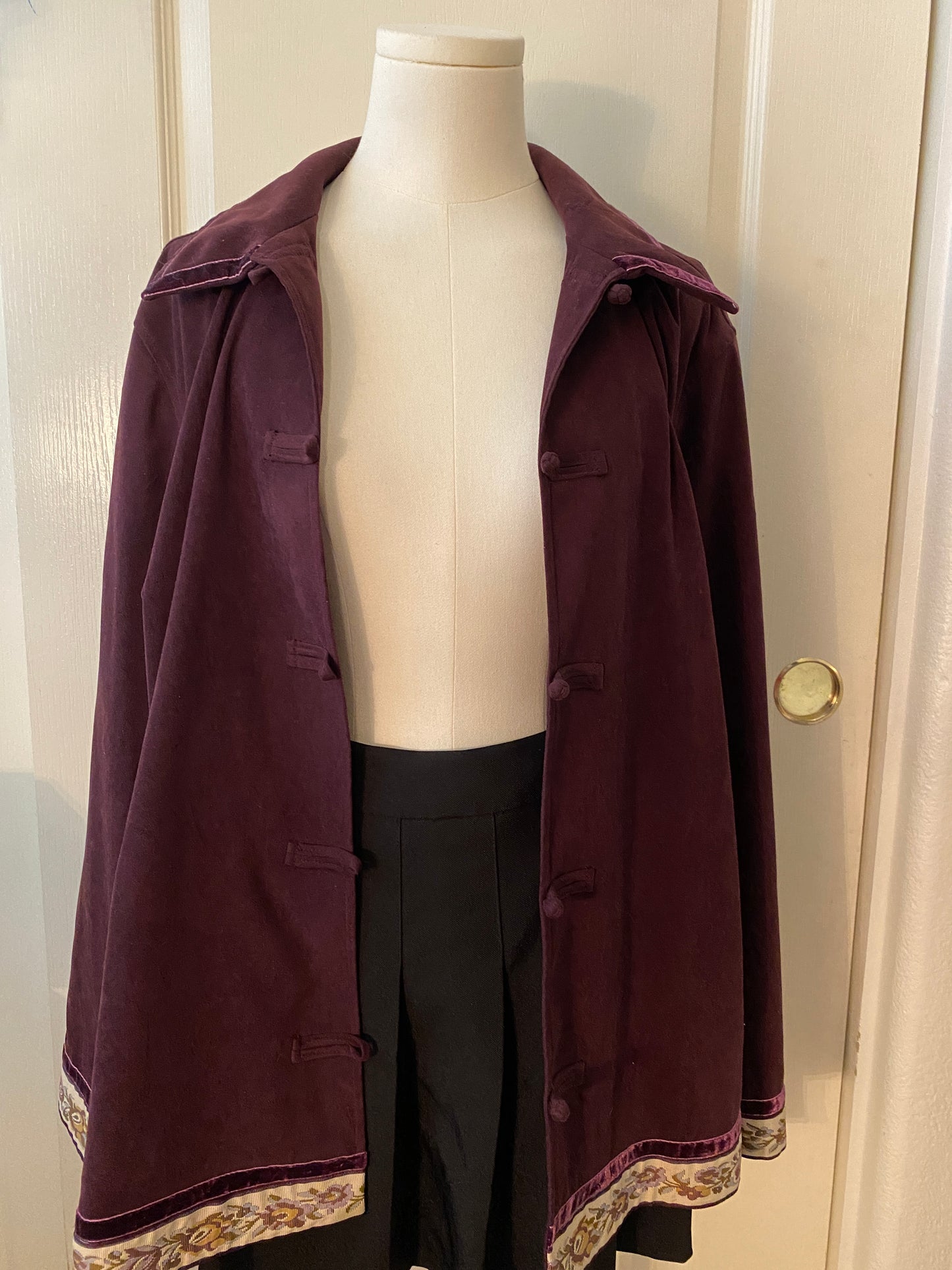 Purple Whimsigoth Floral Detail Long Sleeve Button Up Autumn Jacket Coat