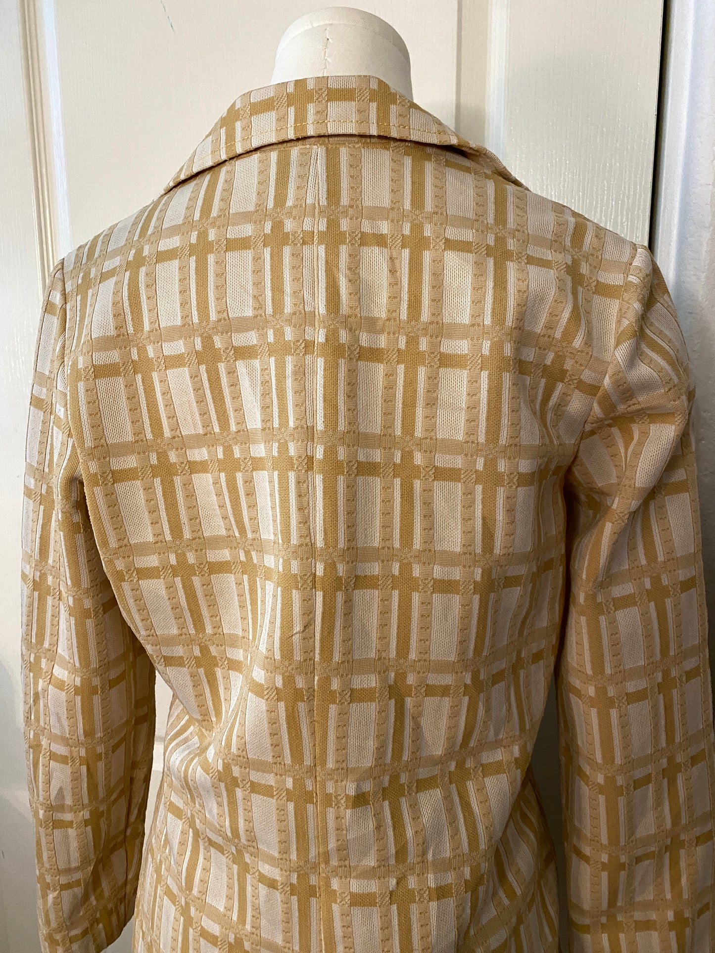 Lady Blair Cream Orange Button Up Plaid Long Sleeve Blazer
