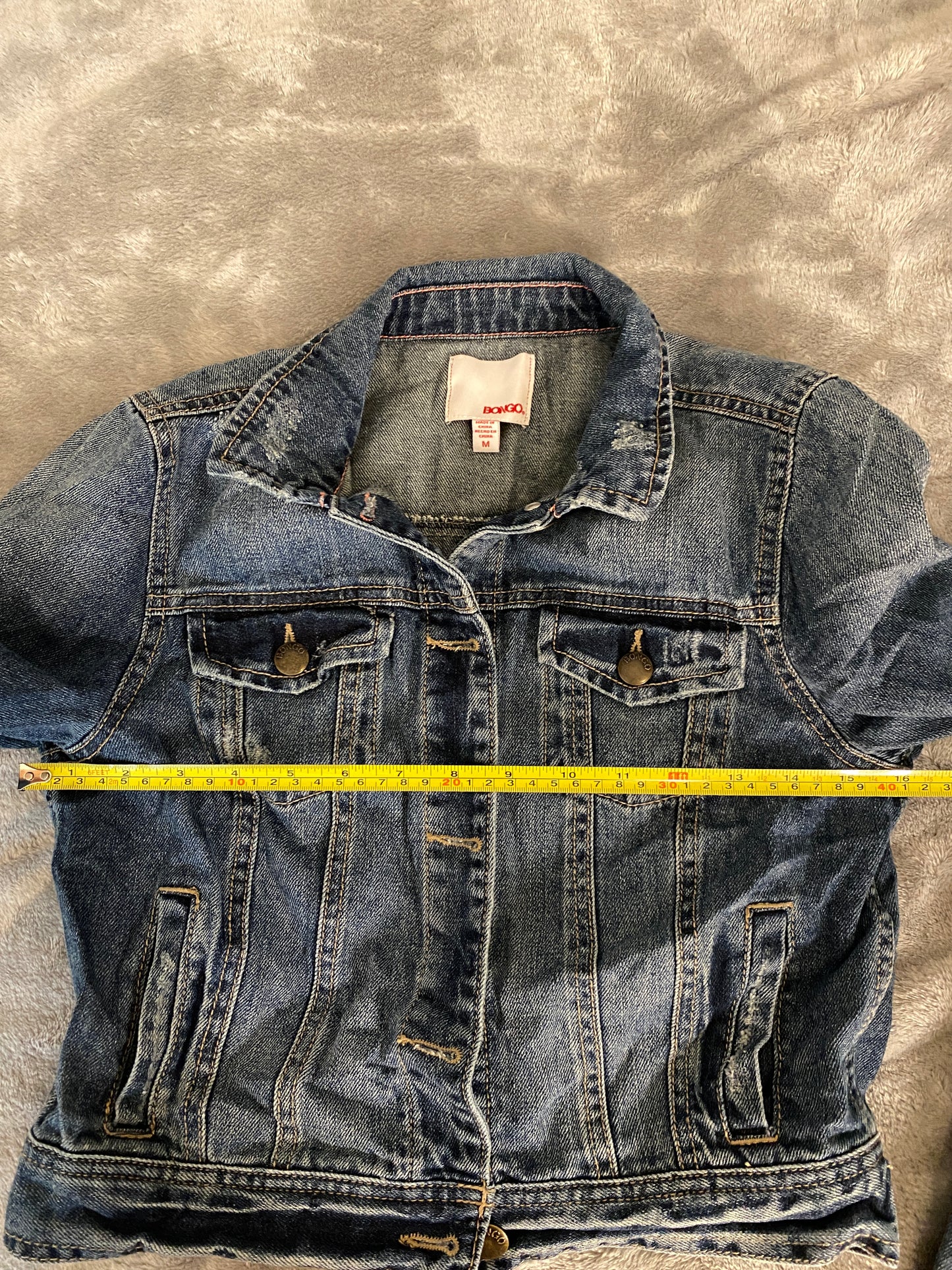 Bongo Blue Button Up Long Sleeve Mini Distressed Denim Jacket