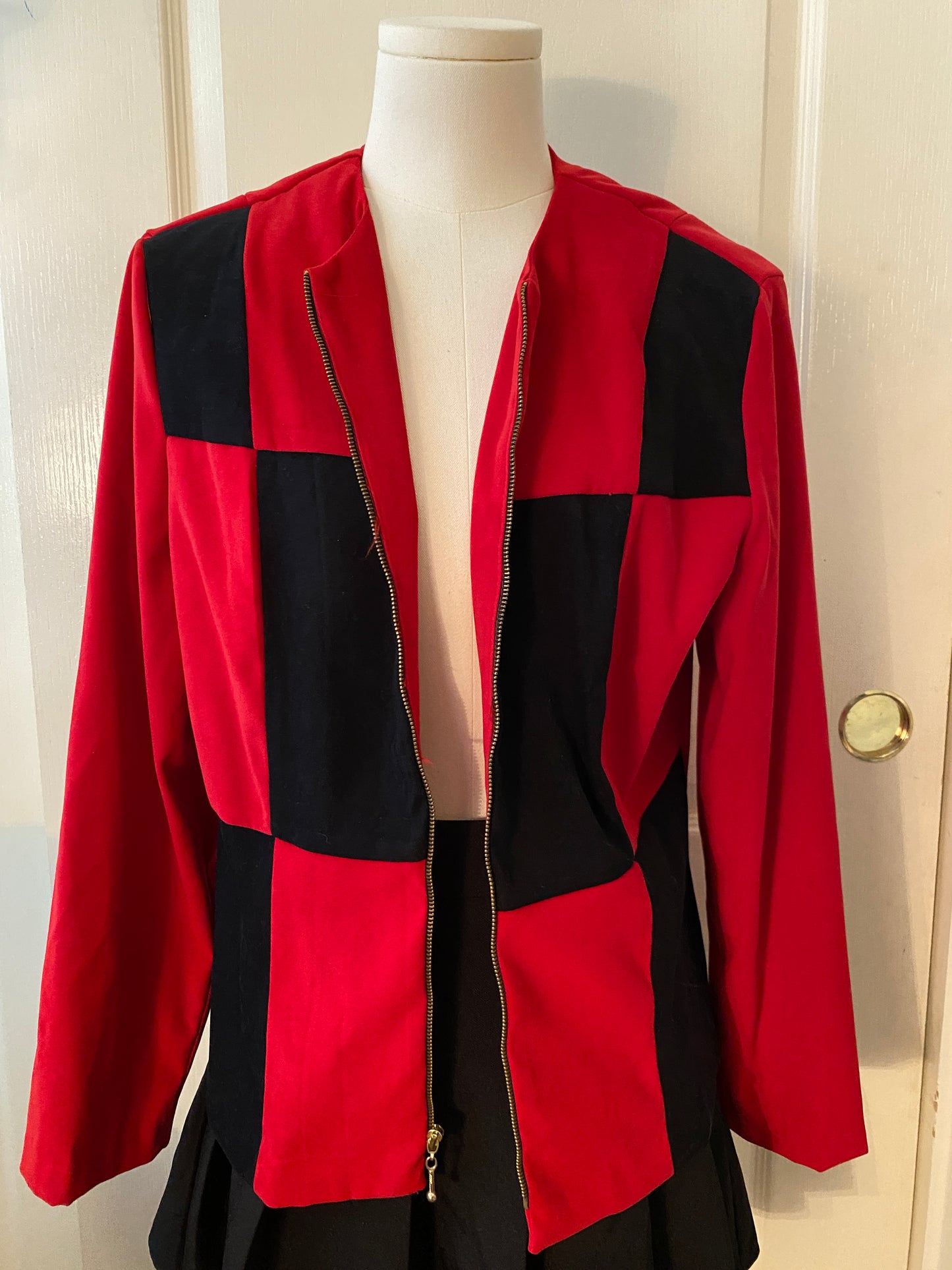Chad's Place Colorblock Red and Black Zip Up Long Sleeve Jacket