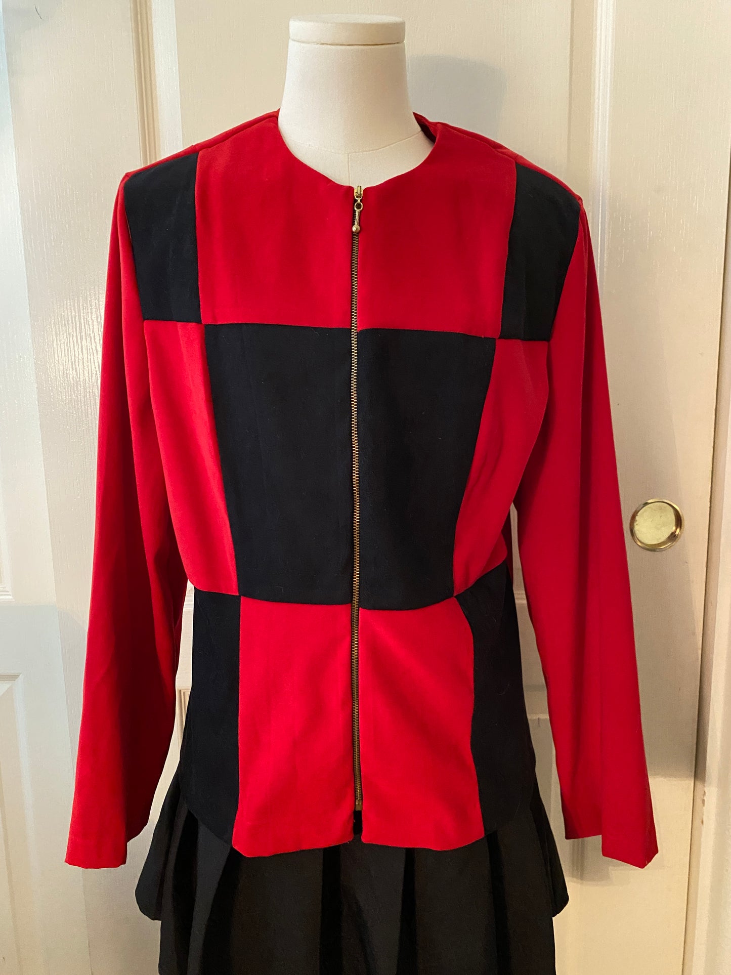 Chad's Place Colorblock Red and Black Zip Up Long Sleeve Jacket
