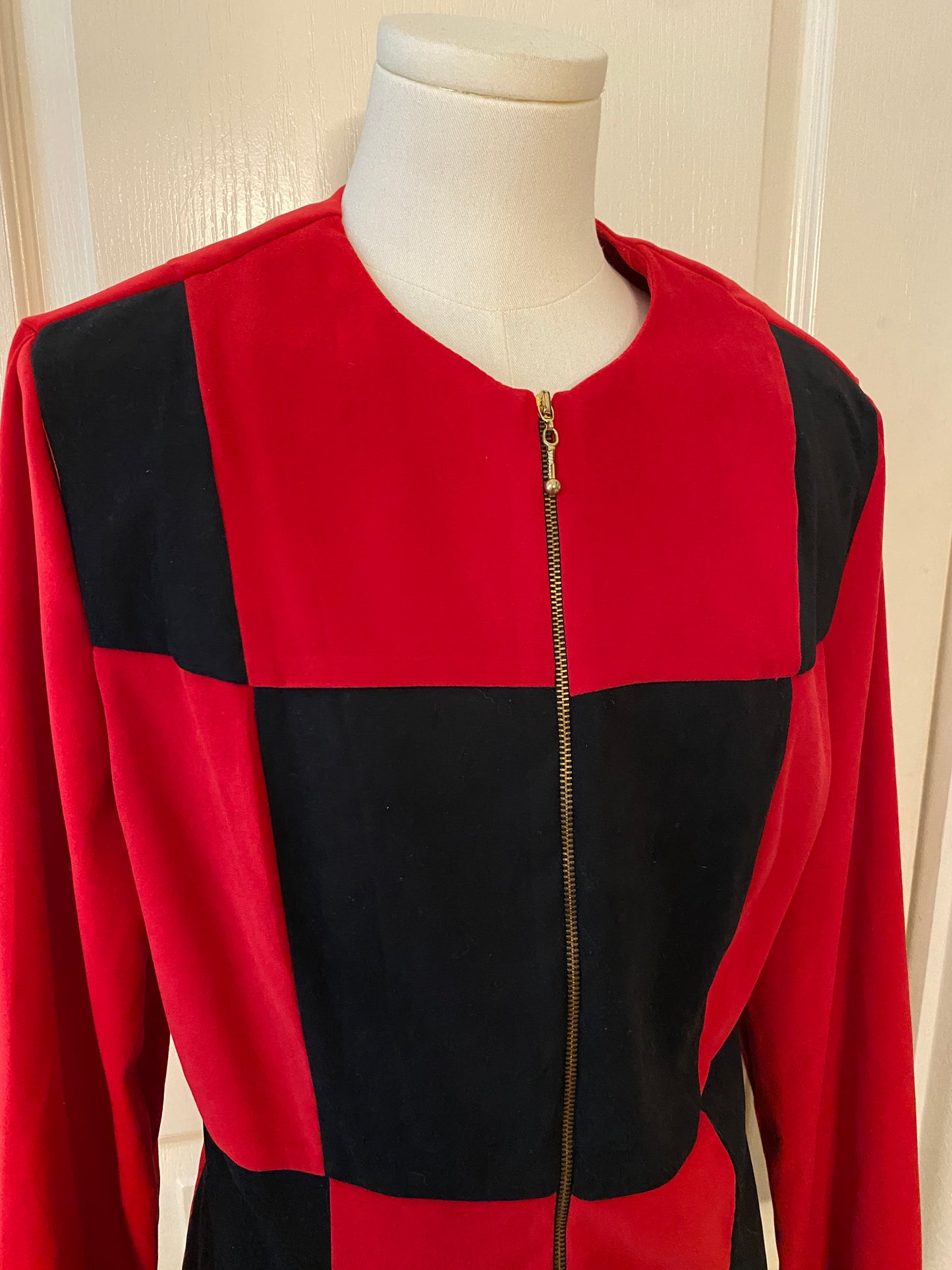 Chad's Place Colorblock Red and Black Zip Up Long Sleeve Jacket