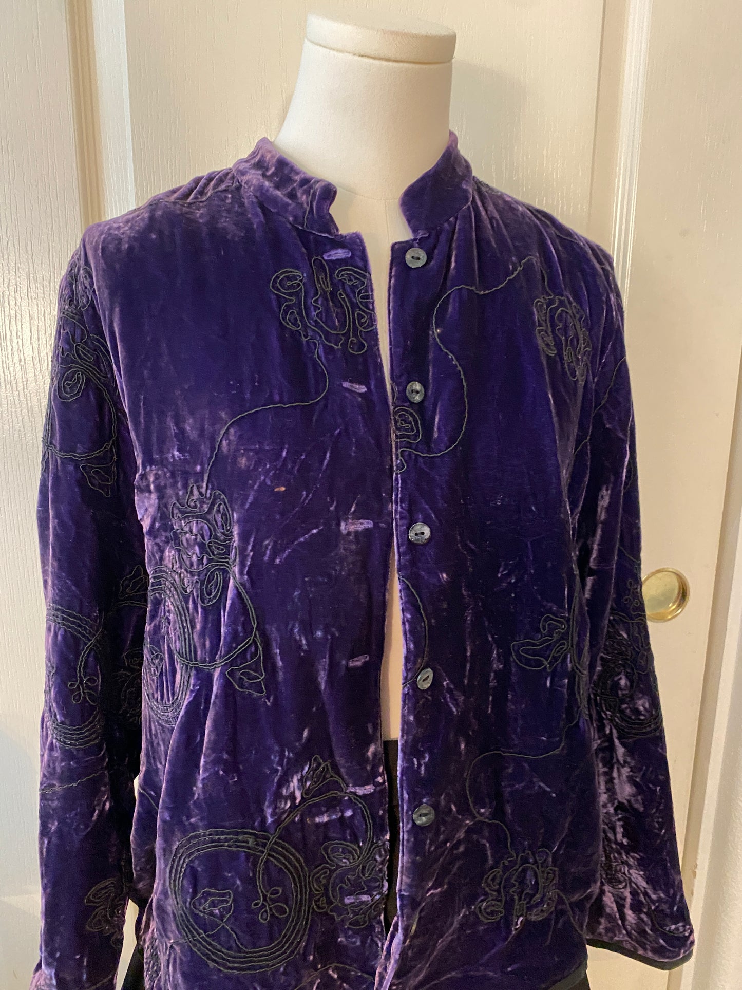 Chico's Purple and Black Embroidered Whimsigoth Long Sleeve Button Up Jacket