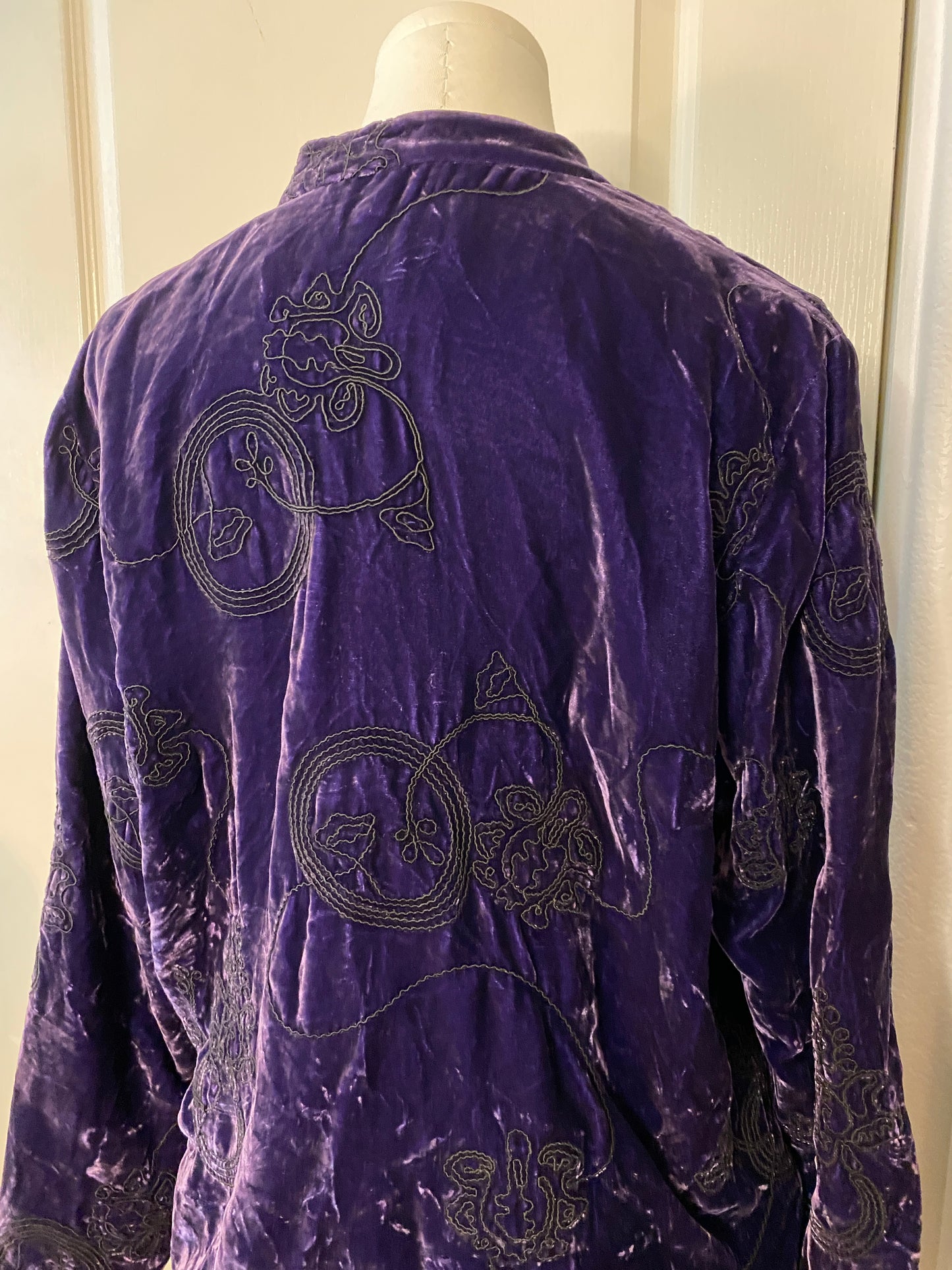 Chico's Purple and Black Embroidered Whimsigoth Long Sleeve Button Up Jacket