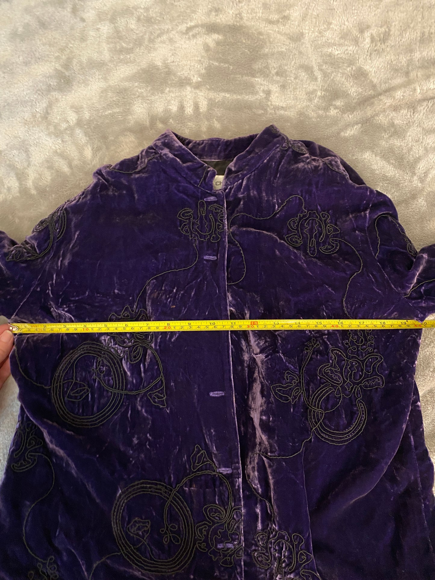 Chico's Purple and Black Embroidered Whimsigoth Long Sleeve Button Up Jacket