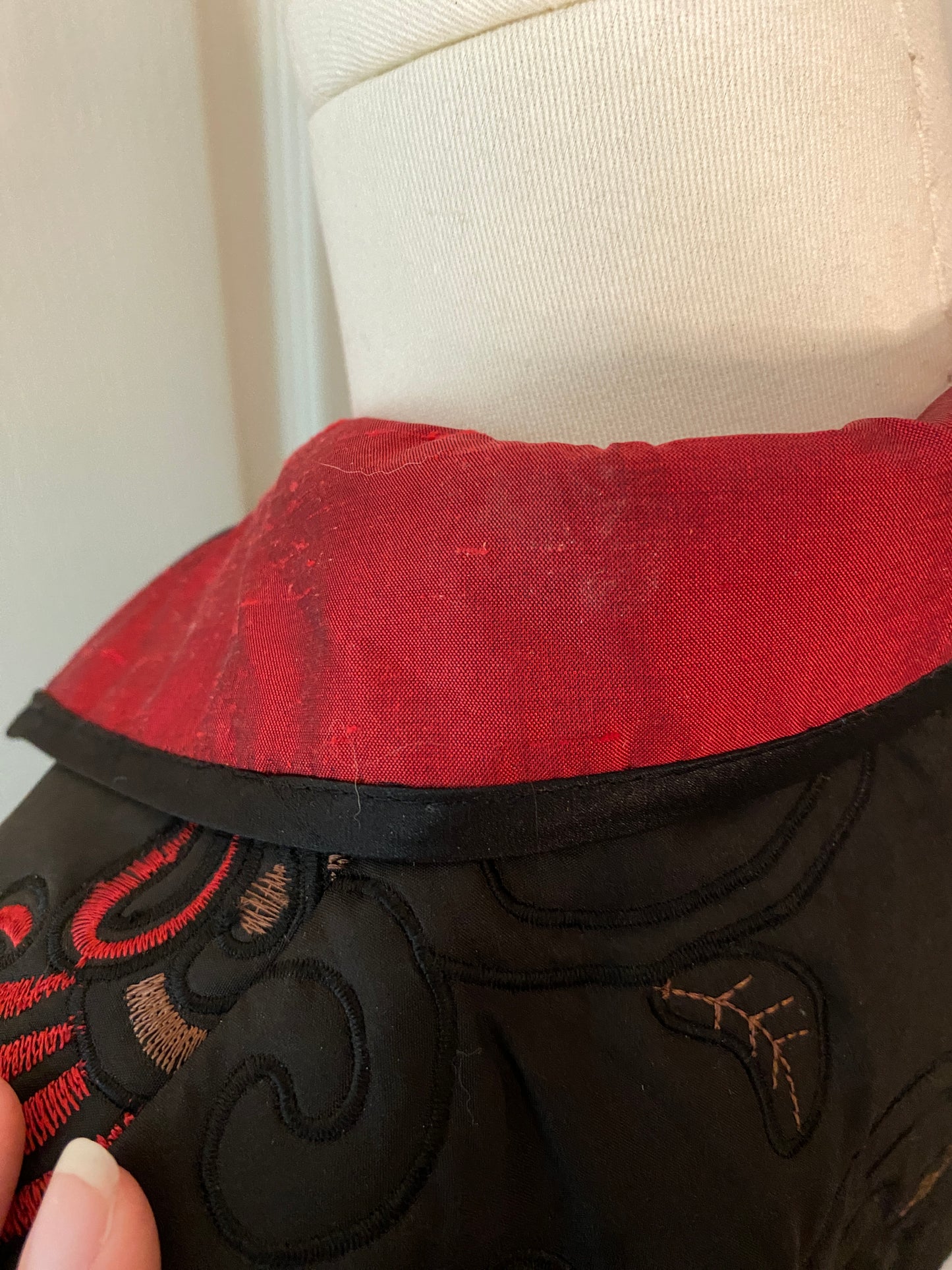 Joseph Ribkoff Quilted Black and Red Zip Up Long Sleeve Vampire Jacket Coat