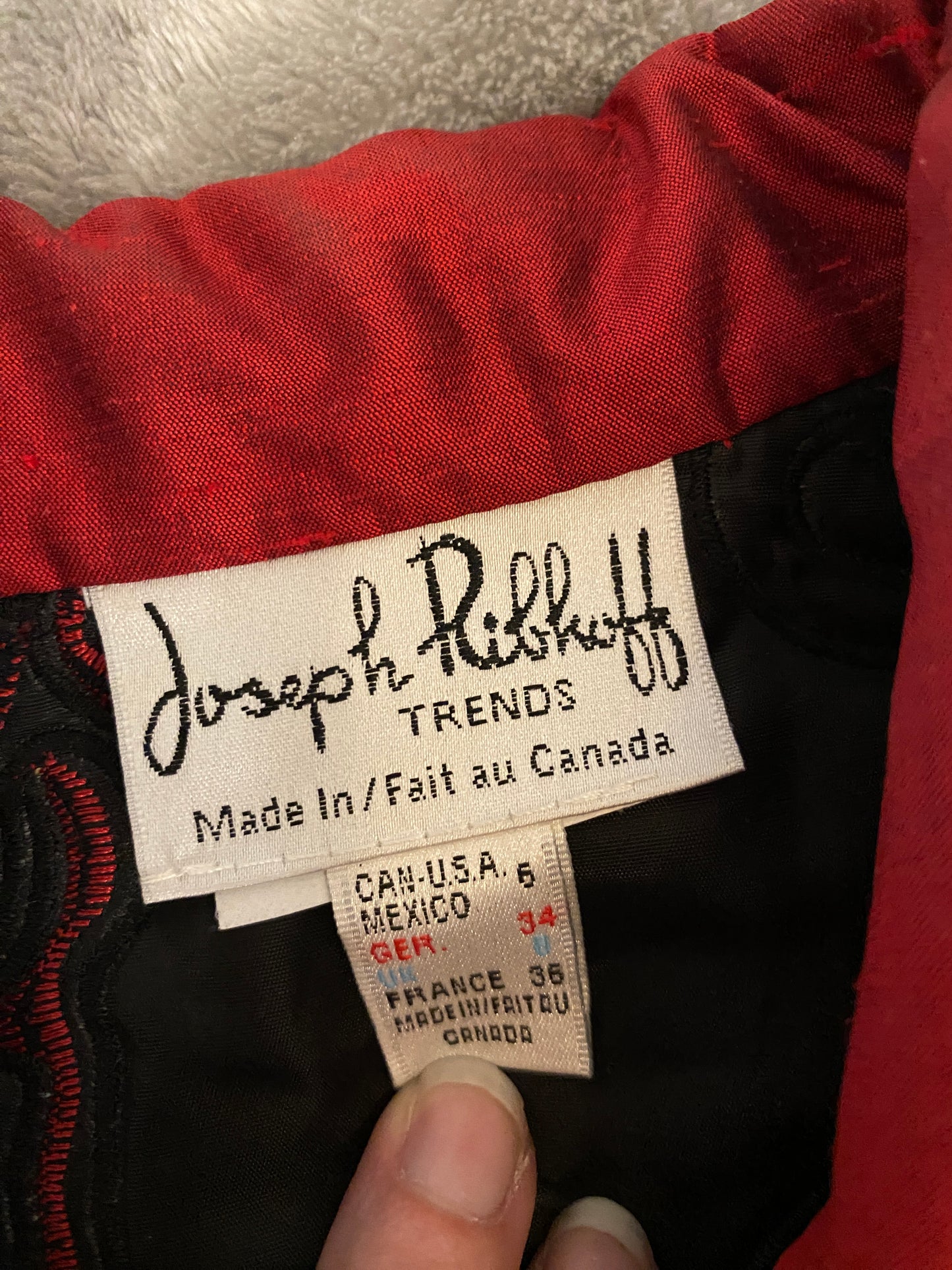 Joseph Ribkoff Quilted Black and Red Zip Up Long Sleeve Vampire Jacket Coat