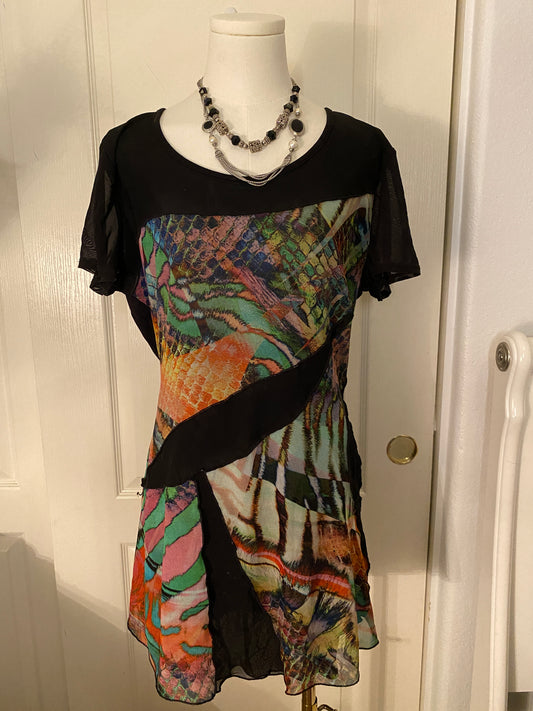Mesmerize Black and Multicolor Mini Shirt Dress